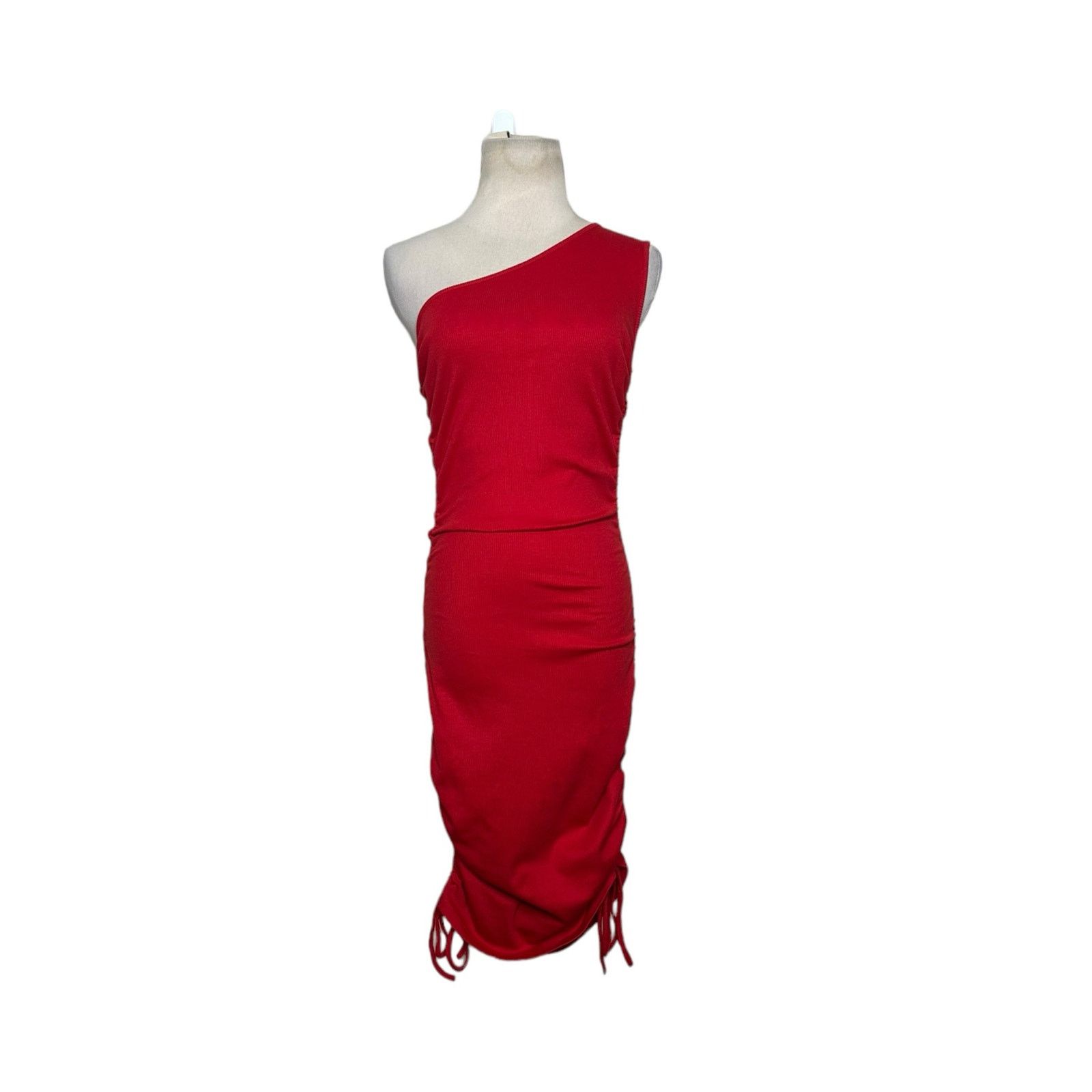 Shein Shein red one shoulder ruched midi dress size 4 Size S / US 4 / IT 40 - 6 Thumbnail