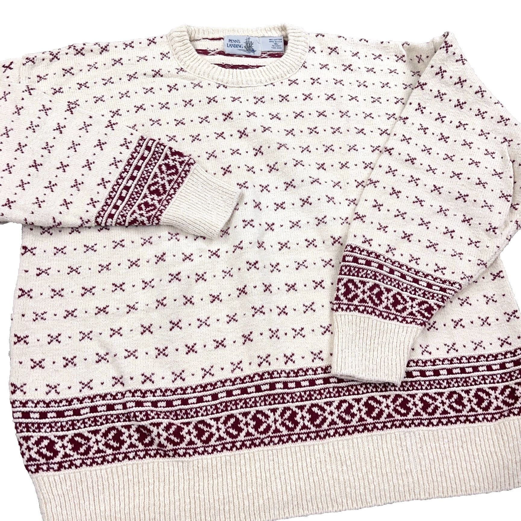 Vintage VINTAGE Penn's Landing Sweater Men XL White Red Geometric Knit Pullover Casual 80s 90s Size US XL / EU 56 / 4 - 5 Thumbnail