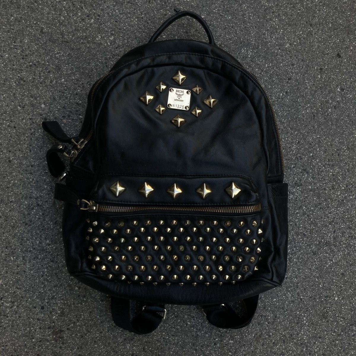 MCM MCM studded black leather backpack Grailed