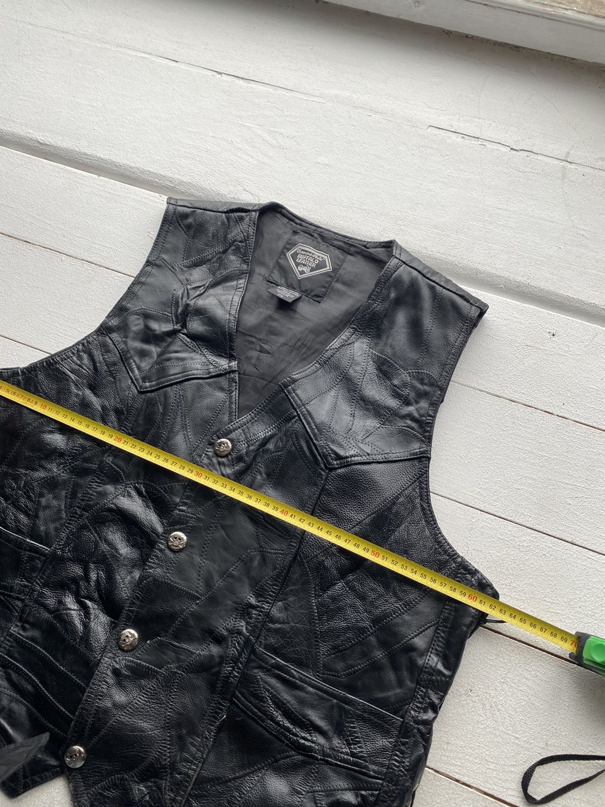 Genuine Leather × Hysteric Glamour × Japanese Brand 90s🔥VNTG Diamond Plate Buffalo Leather Skull Gothic Vest Men Size US XL / EU 56 / 4 - 5 Thumbnail