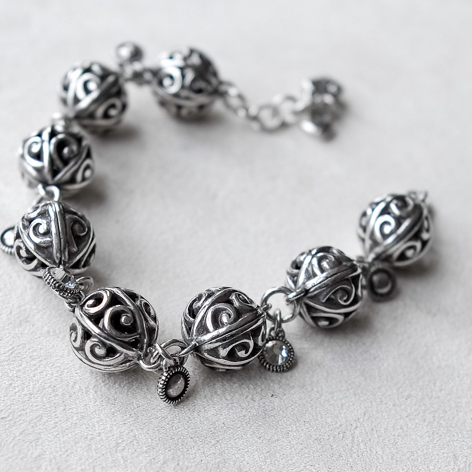 Brighton Brighton Silver Ball Crystal Bracelet Filigree Scrolled Size ONE SIZE - 1 Thumbnail