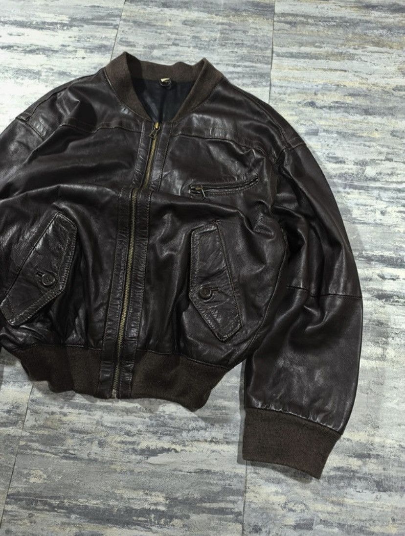 Genuine Leather Vintage 90s leather bomber jacket Size US M / EU 48-50 / 2 - 7 Thumbnail