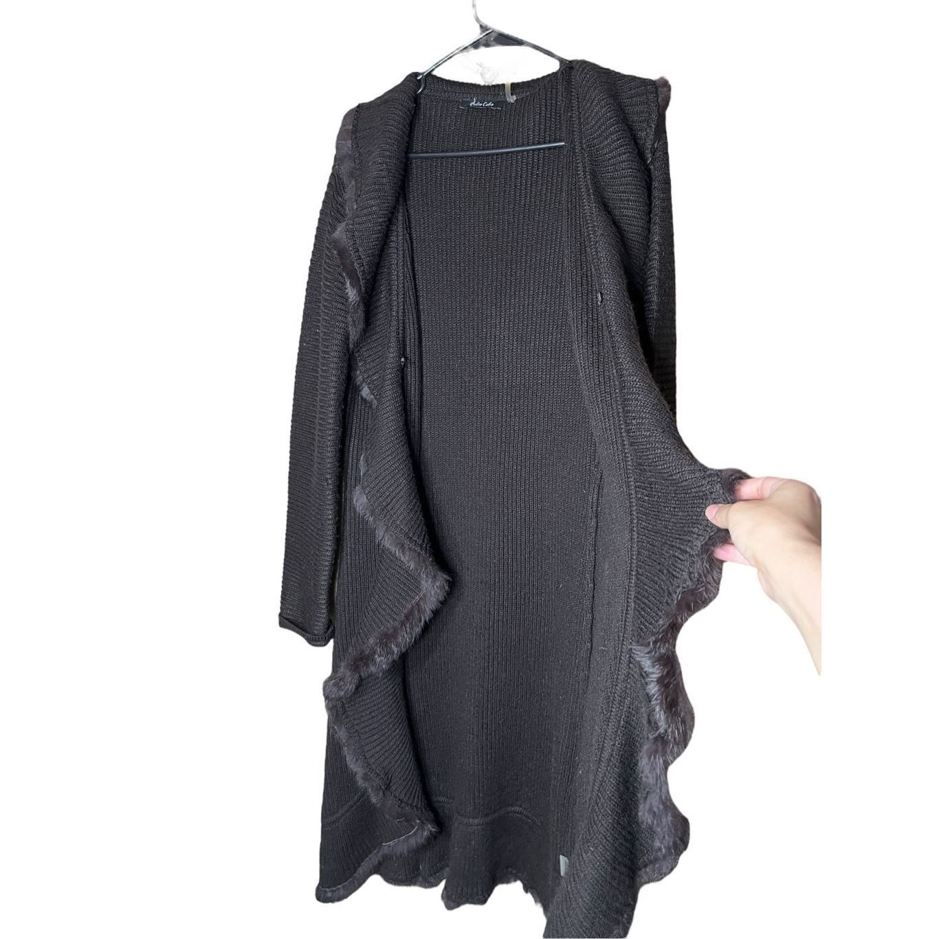 Other DOLCE CABO Black Knit Acrylic Fur Trim Long Duster Cardigan Size M / US 6-8 / IT 42-44 - 7 Thumbnail