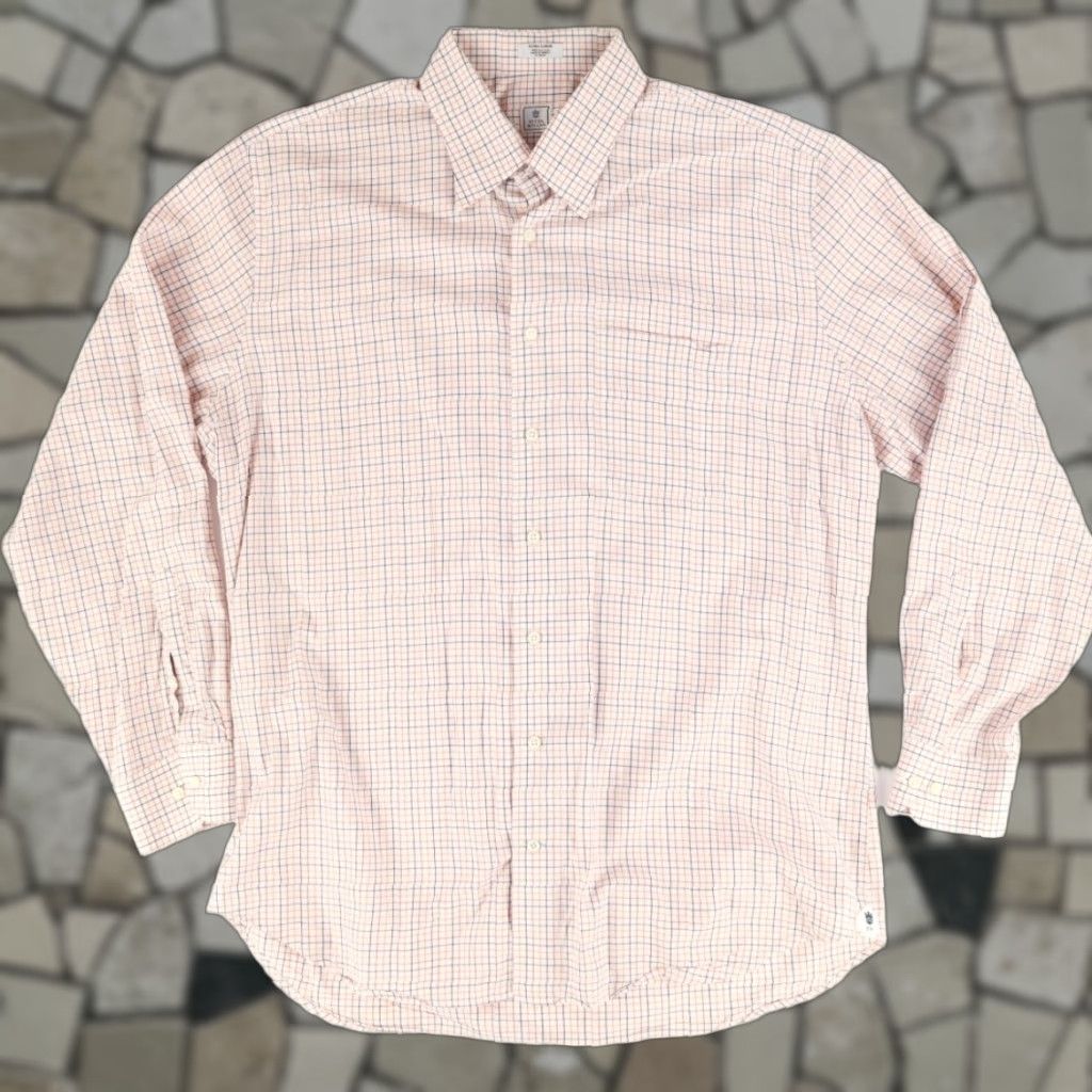 Peter Millar Shirt Long Sleeve Button Down Cotton Check Beige Men's XL