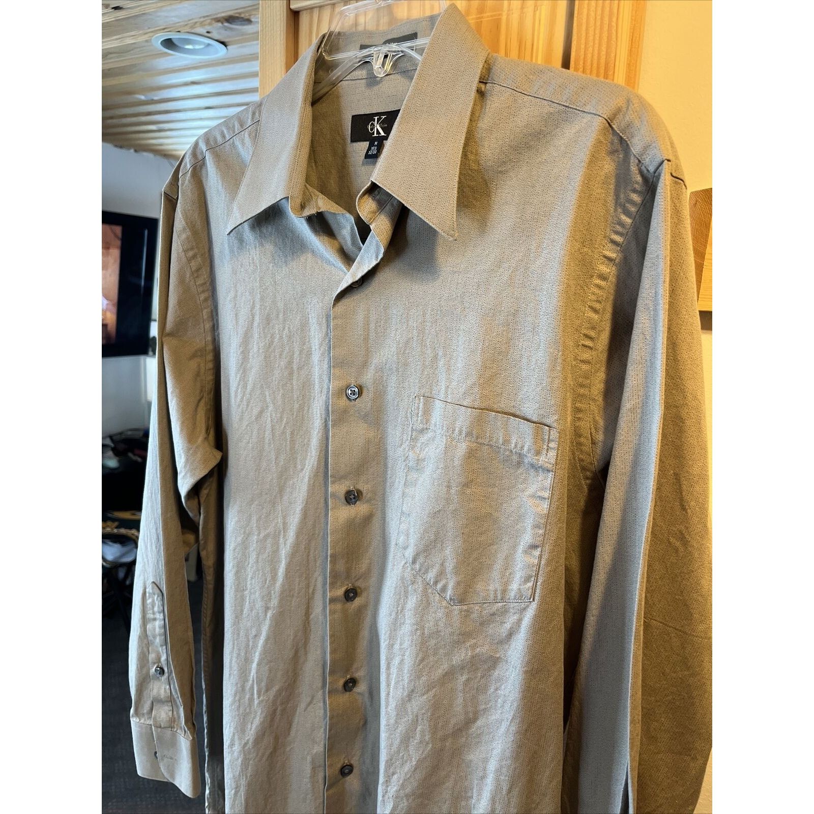Calvin Klein Calvin Klein Men’s M 15.5 32/33 Brown Khaki LS Cotton Shirt Size US M / EU 48-50 / 2 - 5 Thumbnail