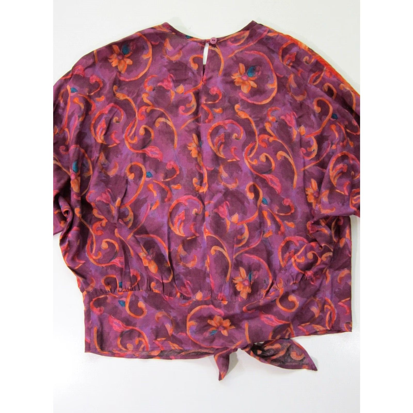 Vintage Solitaire Blouse Tunic Lagenlook Floral 100% Rayon Purple Orange 3/4 Sleeve Women Vintage L Size L / US 10 / IT 46 - 7 Thumbnail