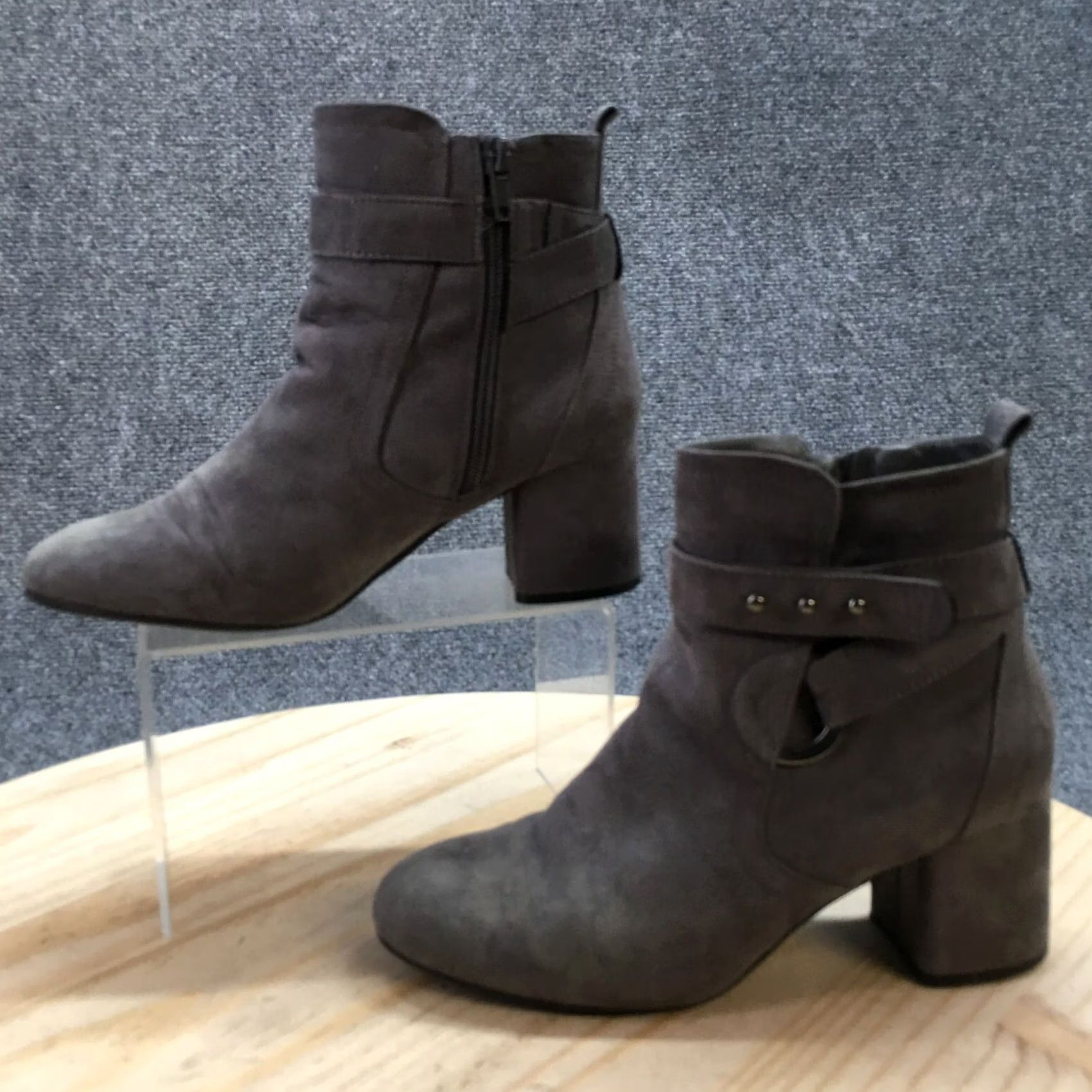 Vintage Kelly & Katie Boots Womens 7.5 Thelima Ankle Booties Gray Suede Heels Side Zip Boot Size US 8 / IT 38 - 2 Thumbnail