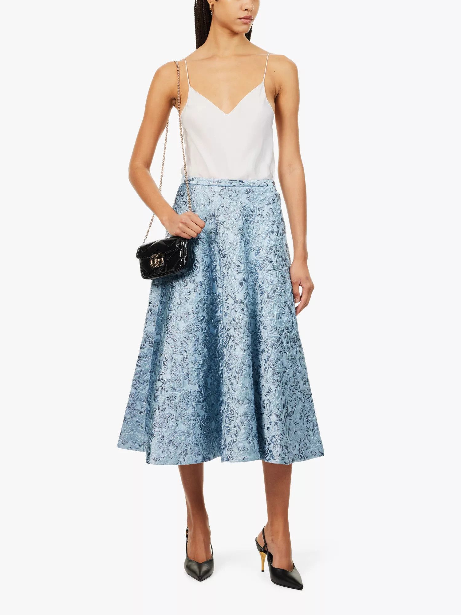 Gucci o1la5ras0526 Lamé Butterflies Brocade Skirt in Blue Size 32" / US 10 / IT 46 - 2 Thumbnail