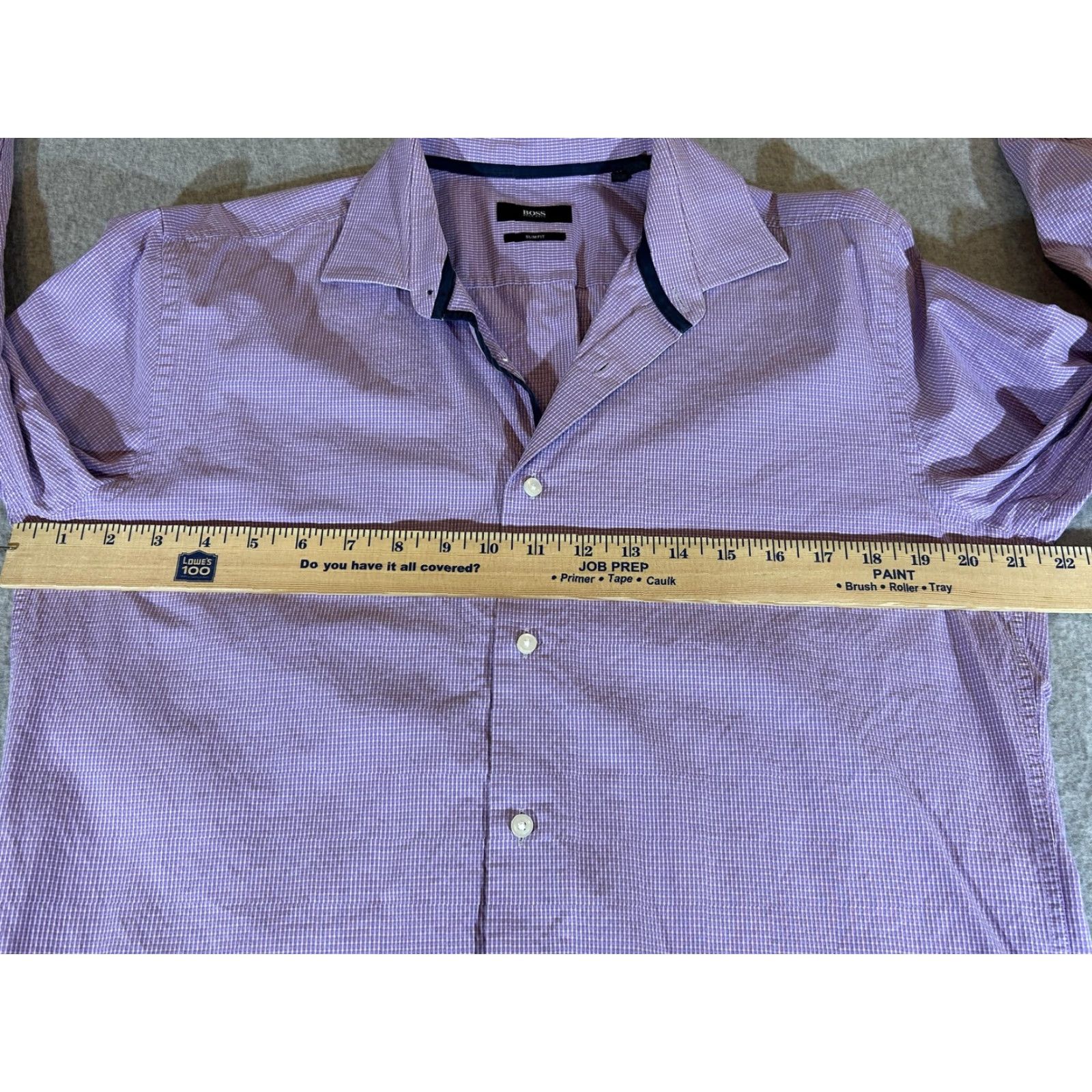 Hugo Boss HUGO BOSS Dress Shirt Mens Large Purple Slim Check 100% Cotton Long Sleeve Button Front Size 46R - 3 Thumbnail