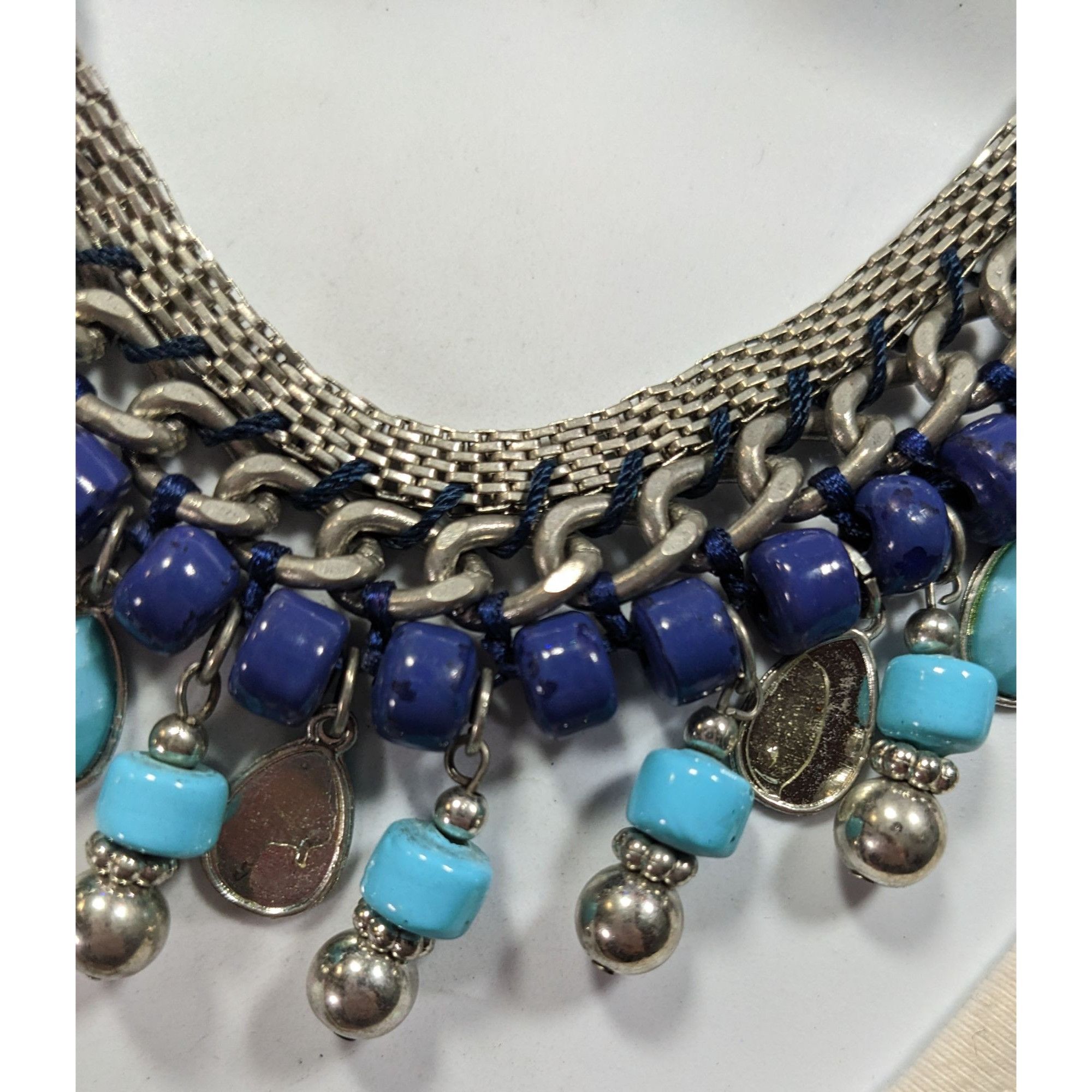 Other Bohemian Fringe Blue And Silver Tone Beaded Necklace Size ONE SIZE - 8 Thumbnail