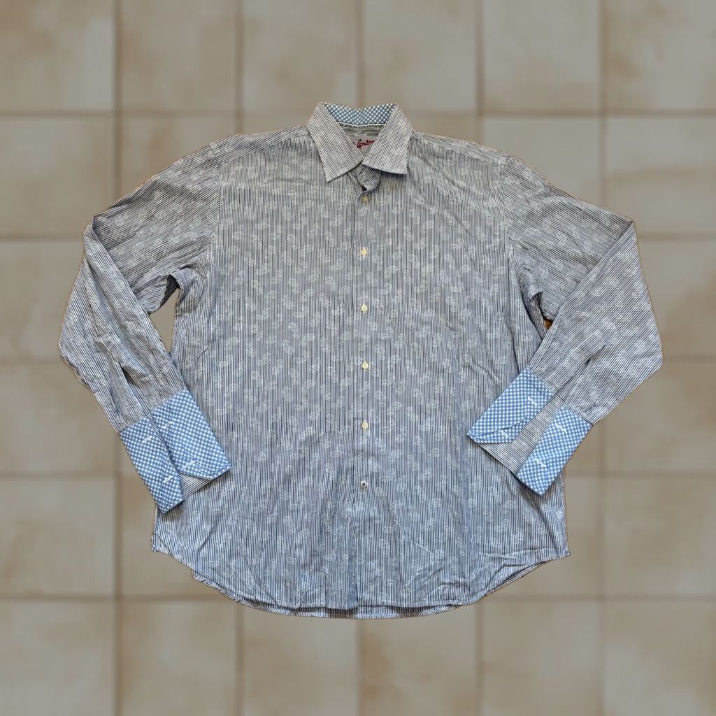 Robert Graham Robert Graham Shirt Mens 44 17 1/2 Blue Striped French Cuff Button Up Top EUC Size US XXL / EU 58 / 5 - 1 Thumbnail