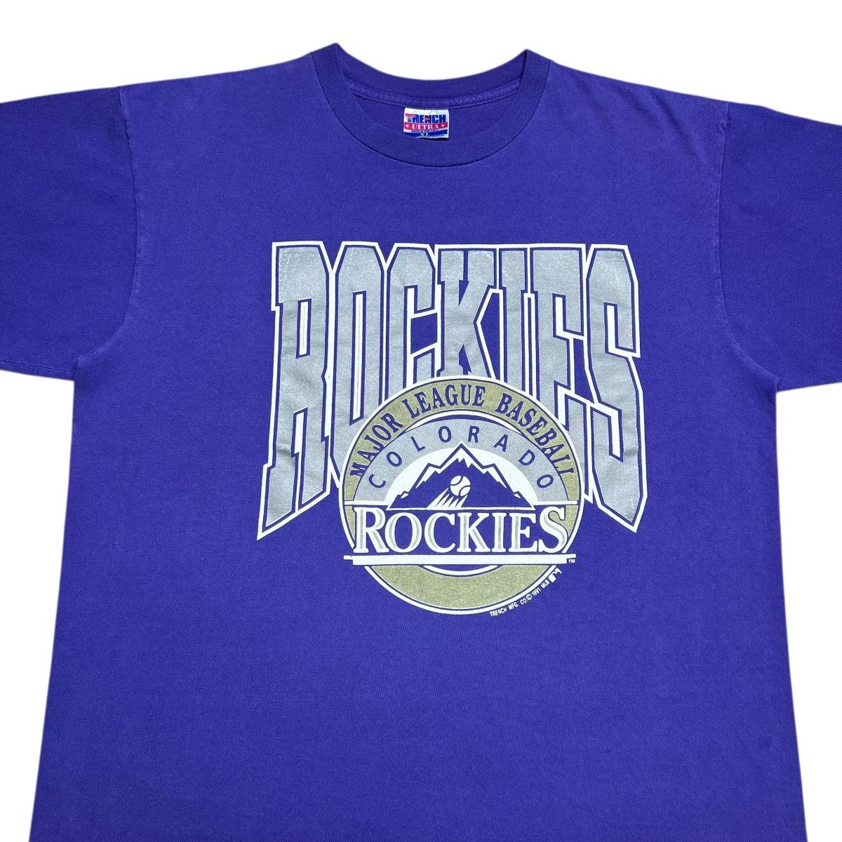MLB Vtg 1991 MLB Colorado Rockies Trench Ultra Spell Out T-Shirt Size US XL / EU 56 / 4 - 4 Thumbnail