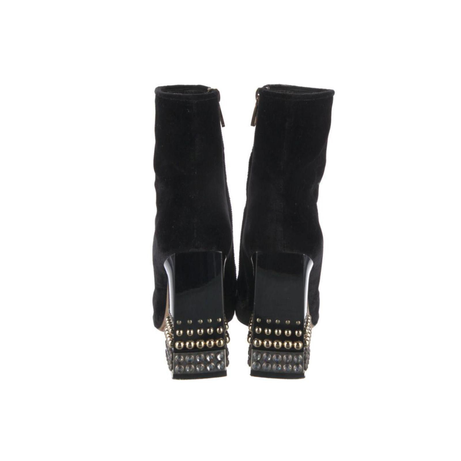 Dolce & Gabbana Dolce & Gabbana Black Velvet Crystal-Heel Ankle Boots Size US 7.5 / IT 37.5 - 4 Thumbnail