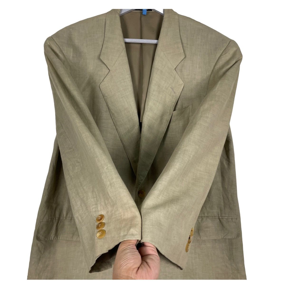 Karl Lagerfeld × Vintage 💥90s KARL LAGERFELD LINEN BUTTON BLAZER JACKET Size US L / EU 52-54 / 3 - 5 Thumbnail