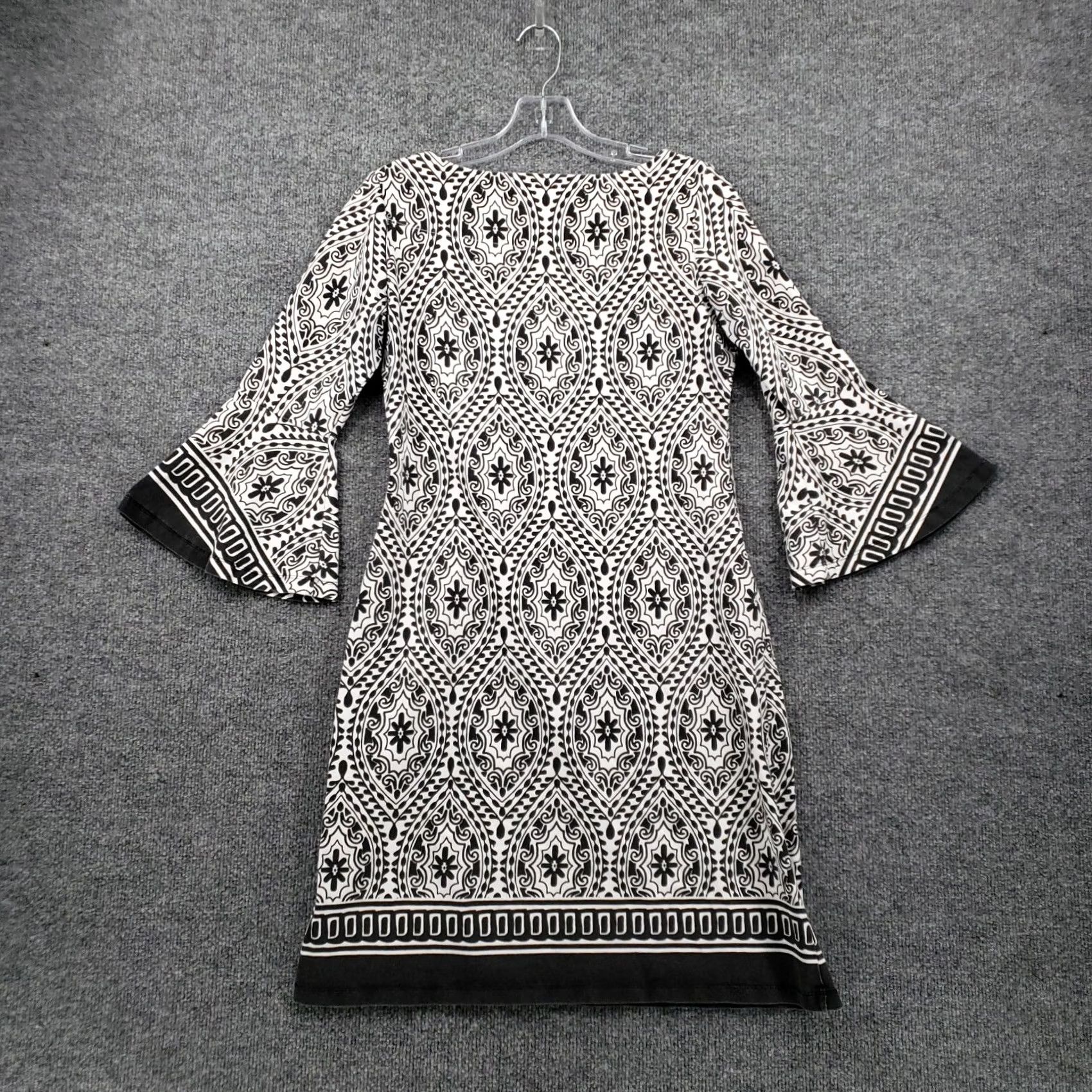 Bell Barbara Erickson Dress Womens Small Black Tunic Printed Boat Neck Bell Sleeve Size S / US 4 / IT 40 - 2 Thumbnail