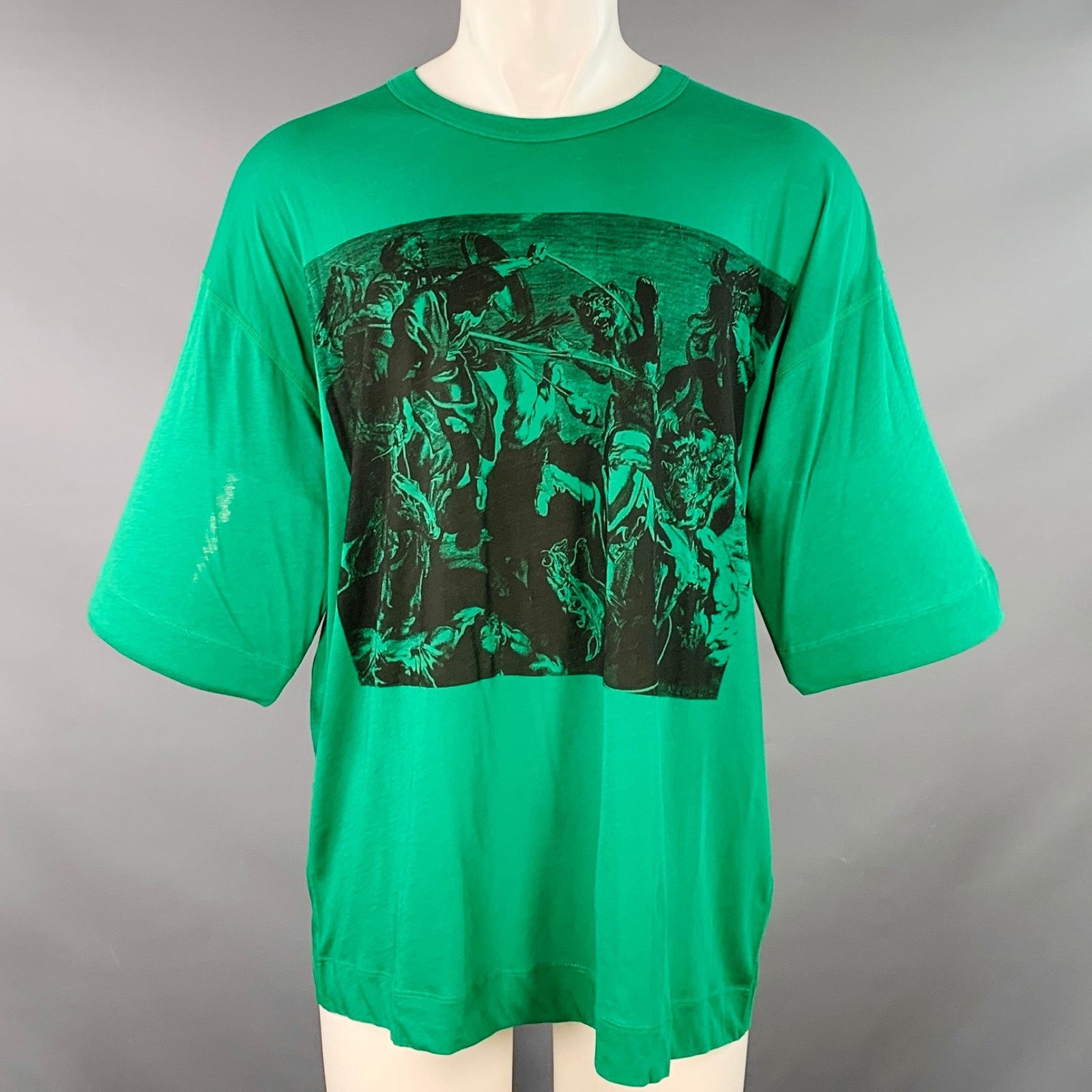 Dries Van Noten DRIES VAN NOTEN The Lion Hunt Green Graphic Crew Neck Size US S / EU 44-46 / 1 - 1 Thumbnail