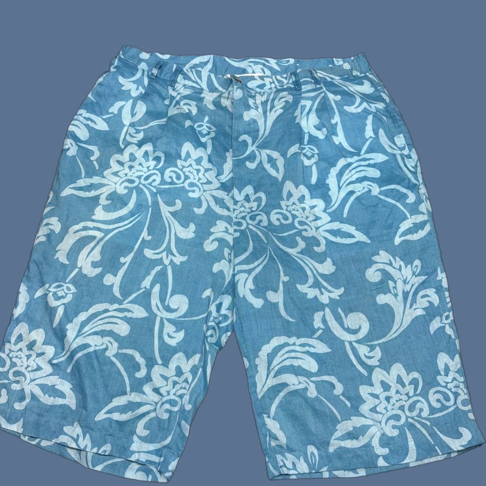 Vintage Genelli Mens XL Linen Blue Floral Shorts Size US 36 / EU 52 - 1 Thumbnail