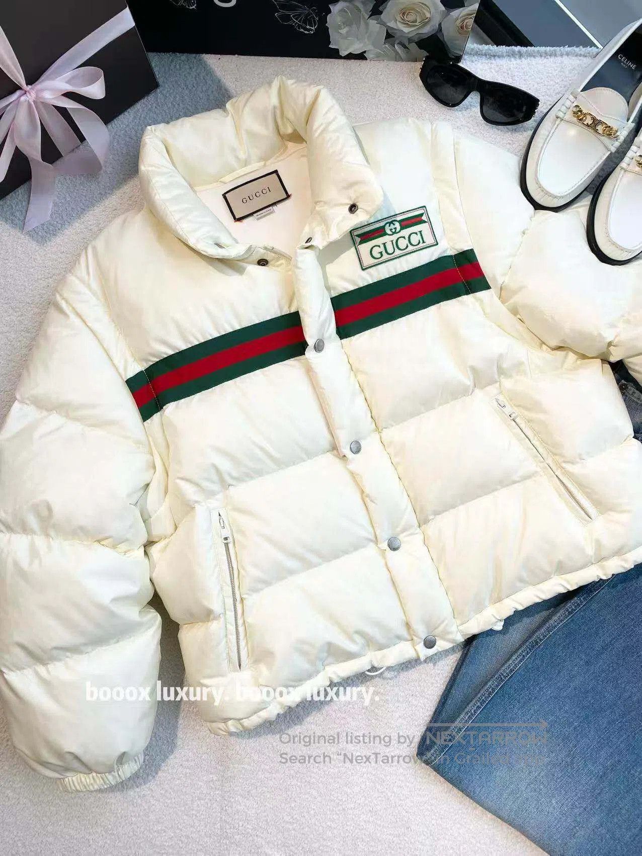 Gucci Guicci Red and green stripe logo down jacket| Size XS / US 0-2 / IT 36-38 - 1 Thumbnail