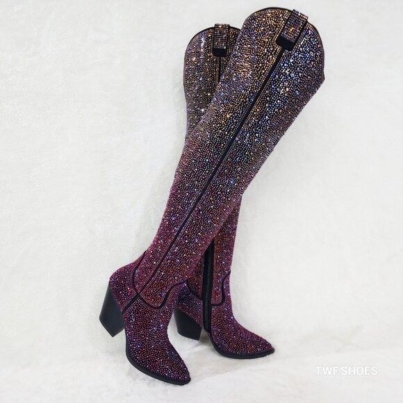 Other Country Glam Iridescent Ombre Rhinestone OTK Thigh High Cowg Size US 9 / IT 39 - 1 Thumbnail