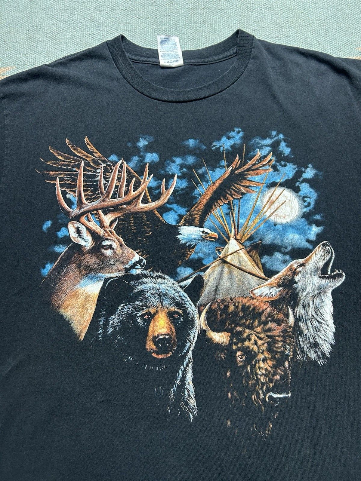 Vintage Vtg t shirt deer eagle bear wolf native animal nature large Size US L / EU 52-54 / 3 - 2 Thumbnail