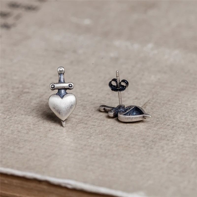 Jewelry Tiny Heart Sword Stud Earrings 925 Sterling Ear Charms Gift Size ONE SIZE - 1 Thumbnail