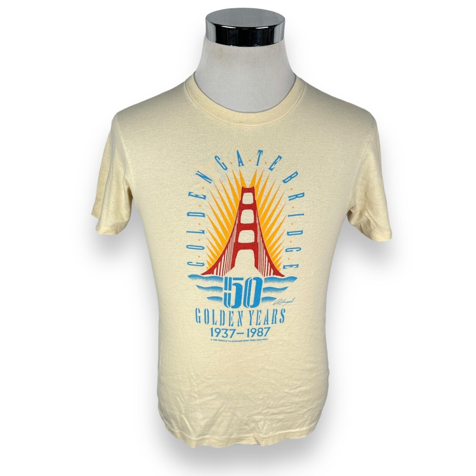 Hanes Vintage Golden Gate Bridge T-Shirt Mens Medium Ivory USA 80s Size US M / EU 48-50 / 2 - 1 Thumbnail