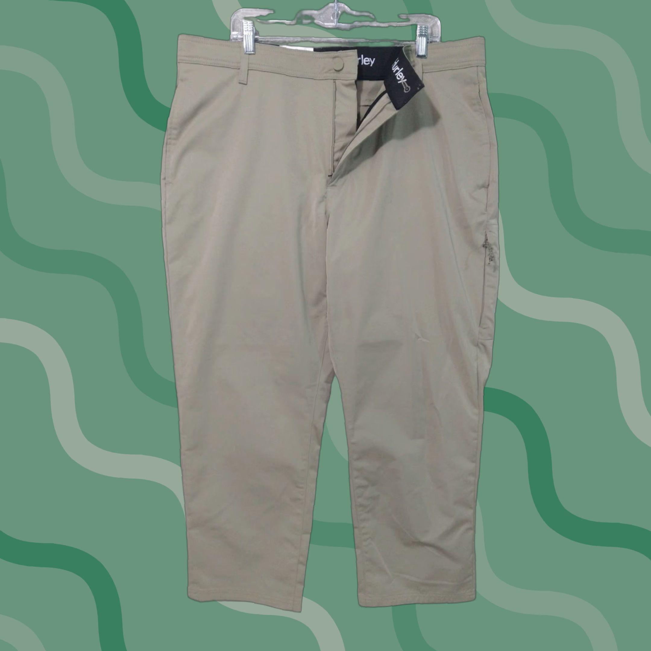 Hurley Hurley Pants Mens 40x29 Green Jet Set Tech Straight Leg Stretch Rise Mid Regular Inseam 29 Solid Folded Front Zip Button Casual Pants Size US 40 / EU 56 - 1 Thumbnail