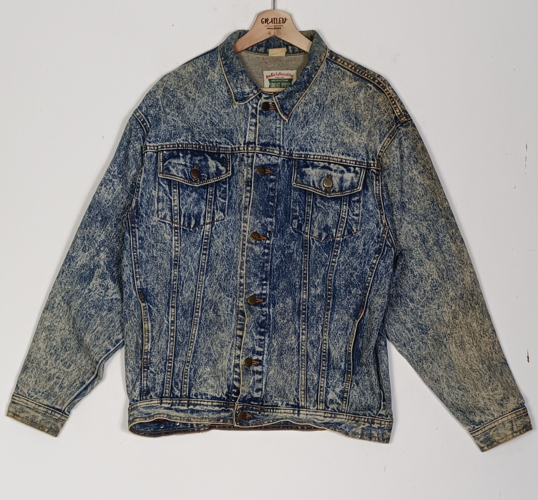 Japanese Brand × Vintage Vintage 💥Individuality Acid Wash Denim Jacket Size US XXL / EU 58 / 5 - 1 Thumbnail