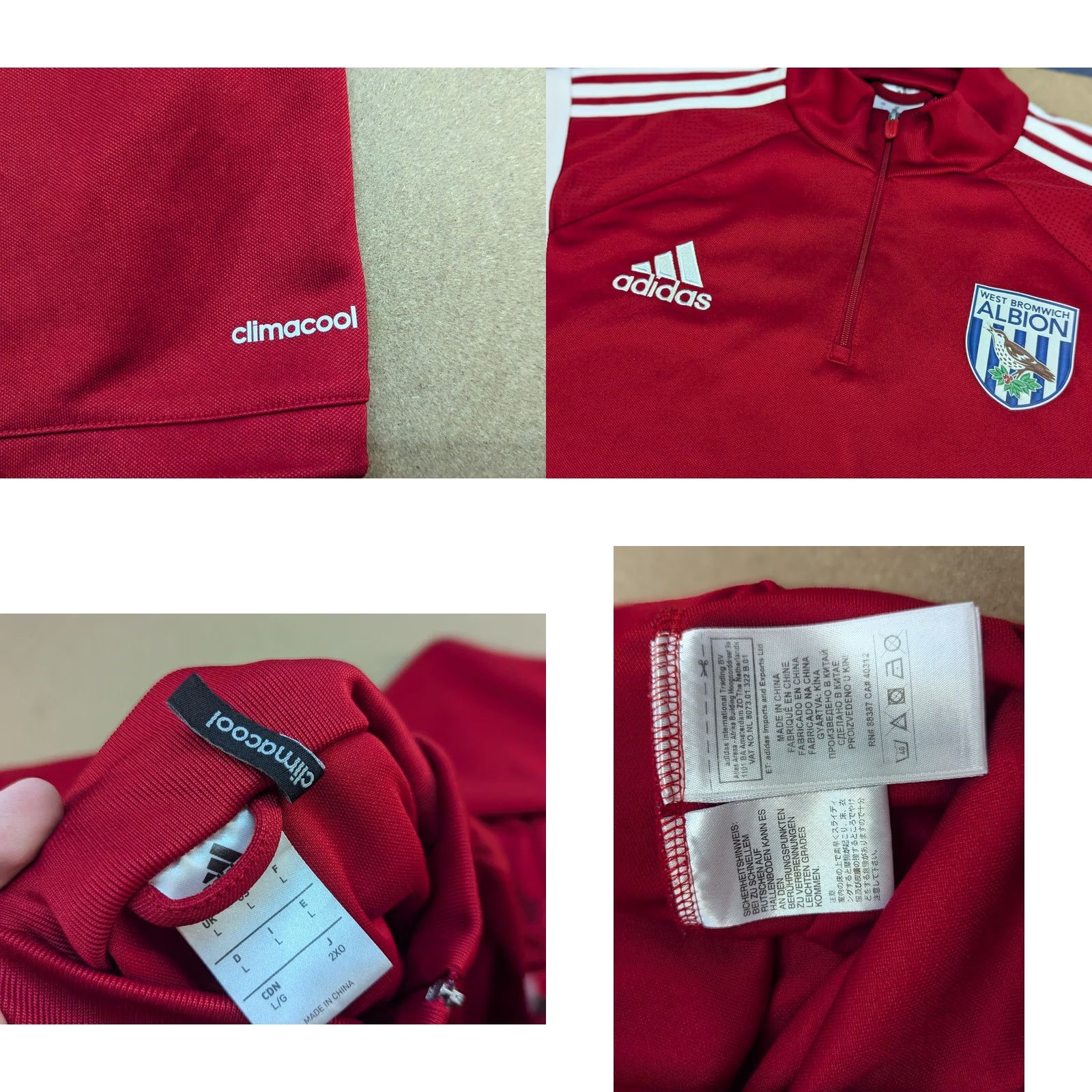 Adidas adidas West Bromwich Albion Training Top 1/4 Zip Football Long Sleeve L Red Mens Shirt Jersey 2014-2015 100% Polyester Size US L / EU 52-54 / 3 - 8 Thumbnail