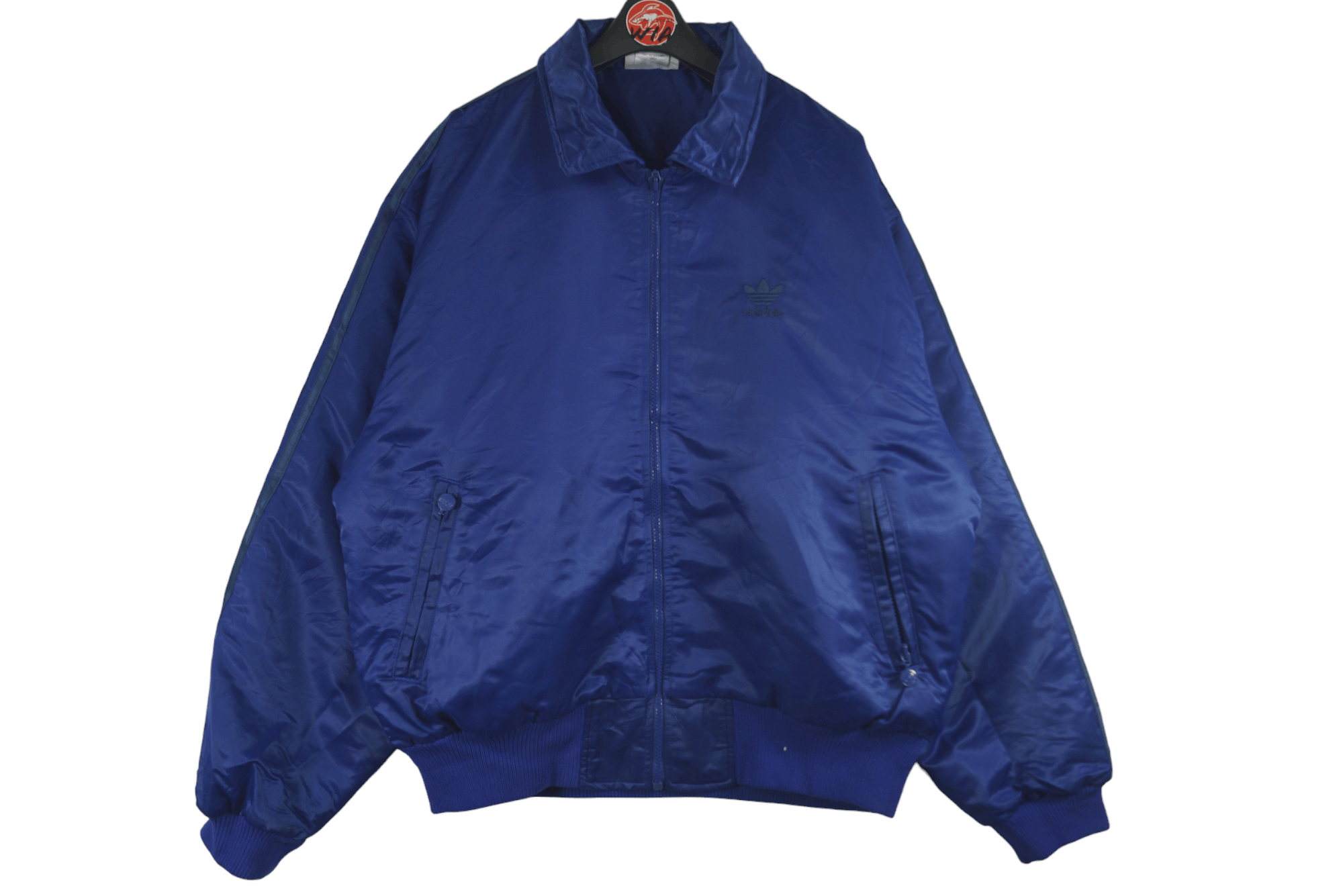 image of Adidas Bombers Jacket Big Logo Back Hit in Bleu, Men's (Size Medium)
