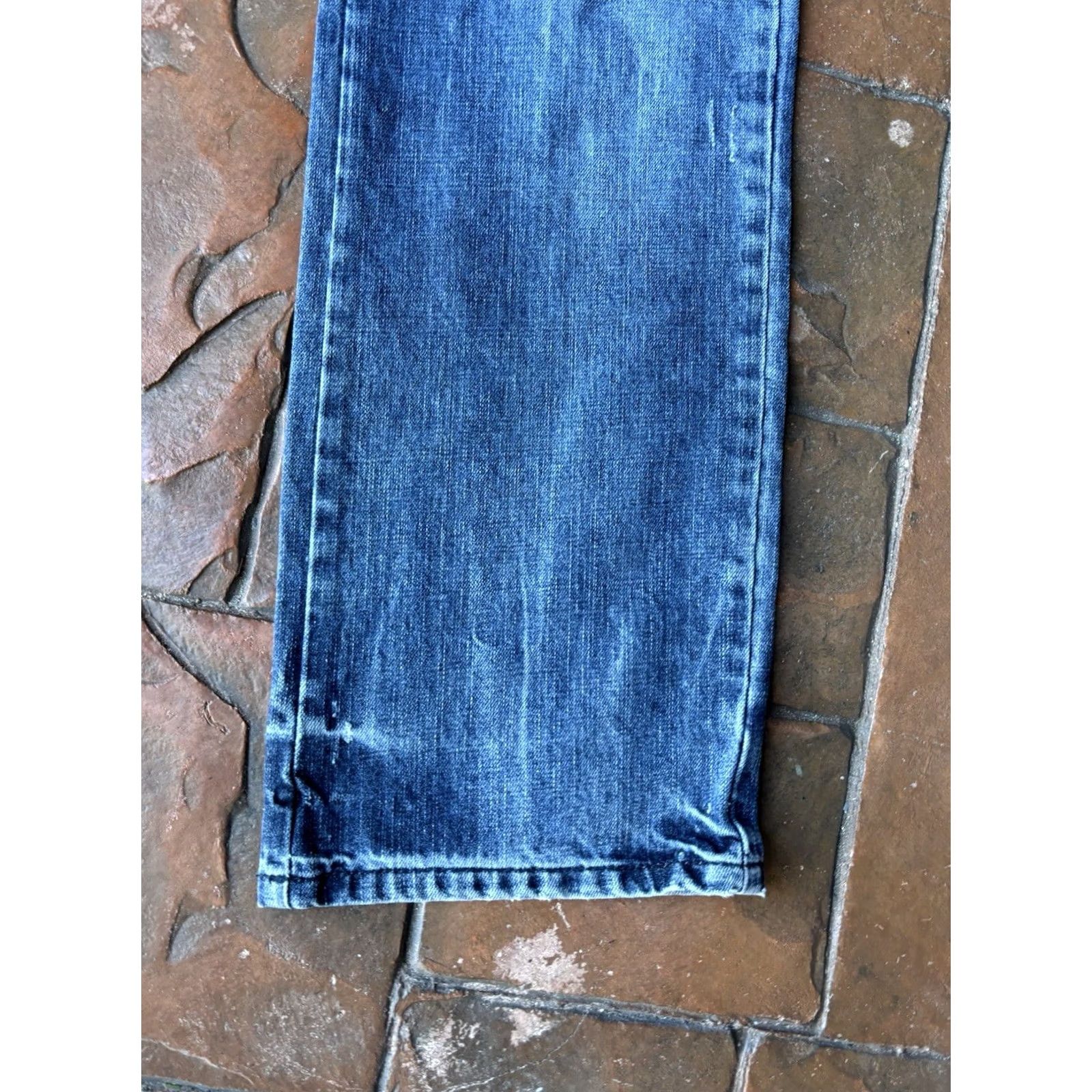 Marcs VINTAGE Marc Ecko Jeans 36x30 Regular 5-Pocket Denim Blue Cotton Embroidered Button Zip Distressed Stains Wide-Leg Men’s Clothing Size US 36 / EU 52 - 7 Thumbnail