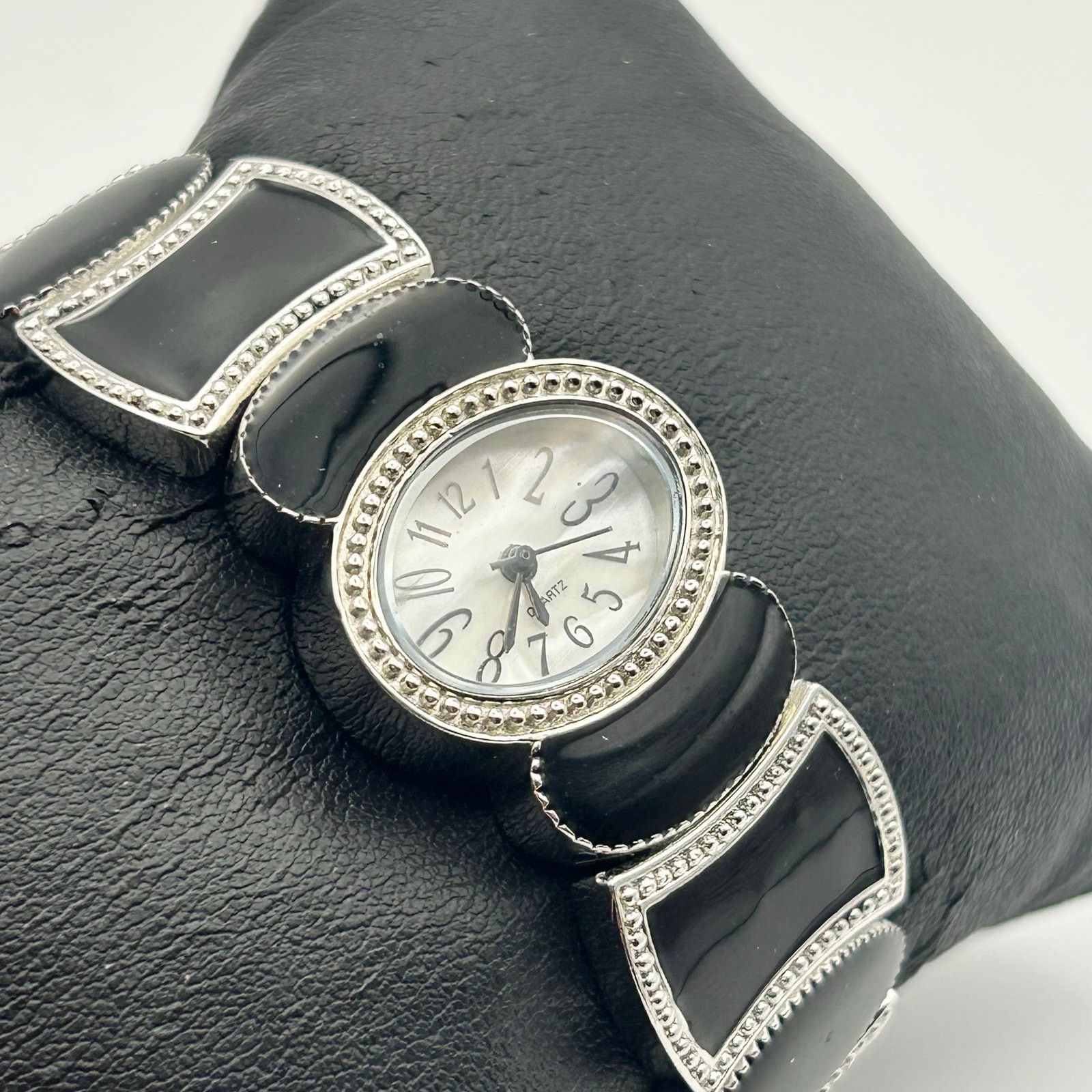 Other Black Mother Pearl Black And Silvertone Cuff Bracelet Watch Size ONE SIZE - 3 Thumbnail