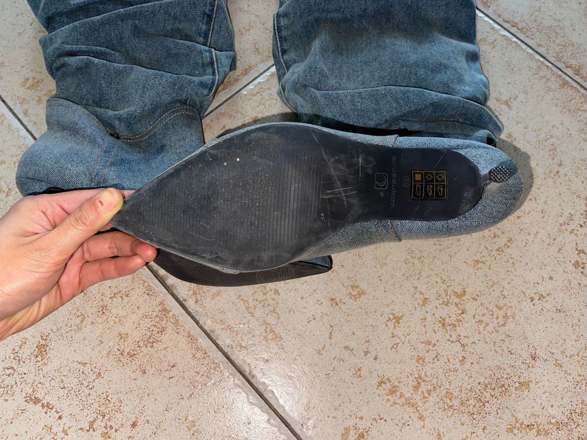 Other DONOTDISTUR Distressed Denim Pointed Toe Stiletto Tall 39 Size US 8.5 / IT 38.5 - 3 Thumbnail