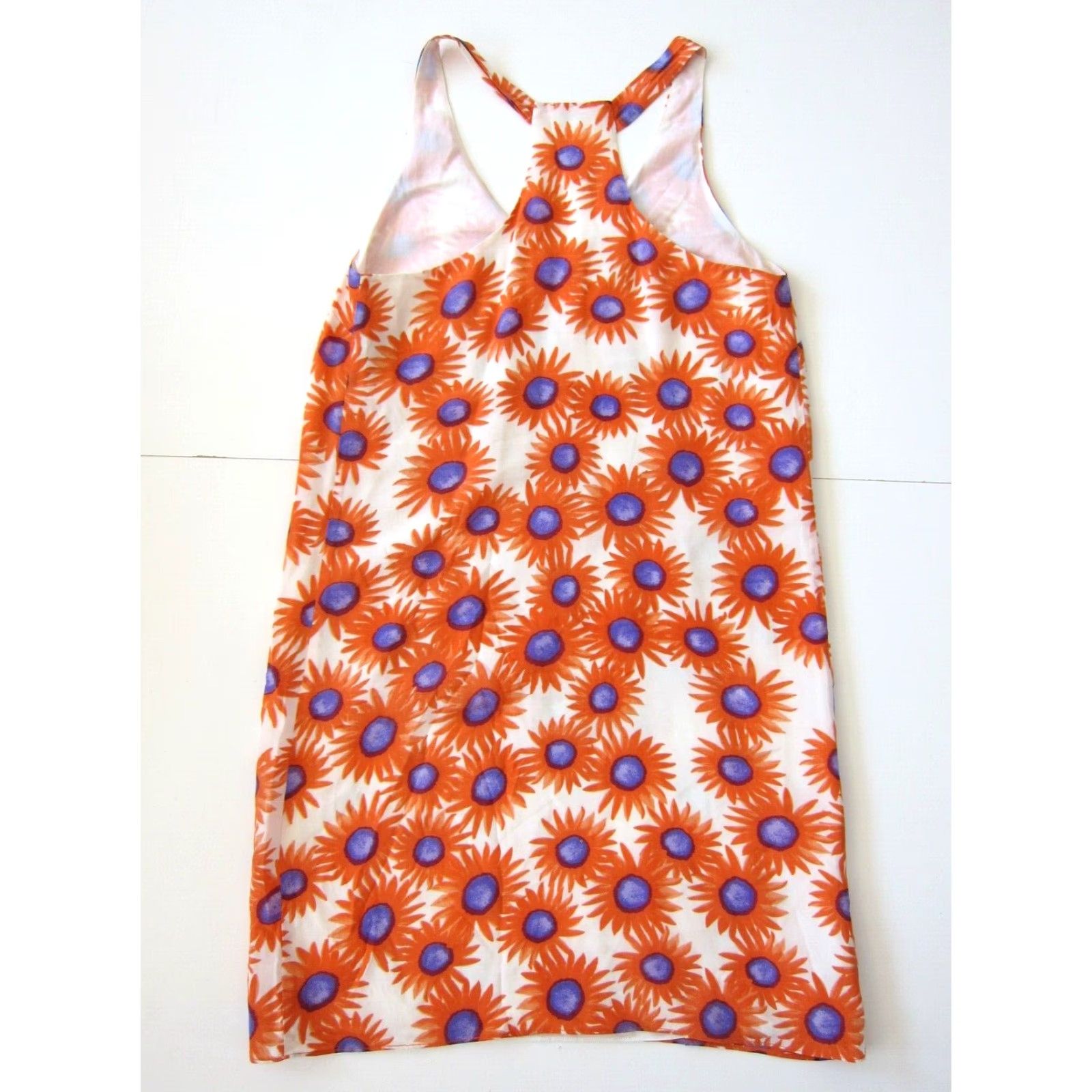 Vintage VINTAGE Elorie 100% Silk Orange Purple Floral Sleeveless Shift Tank Tunic Slip Dress S Size S / US 4 / IT 40 - 2 Thumbnail