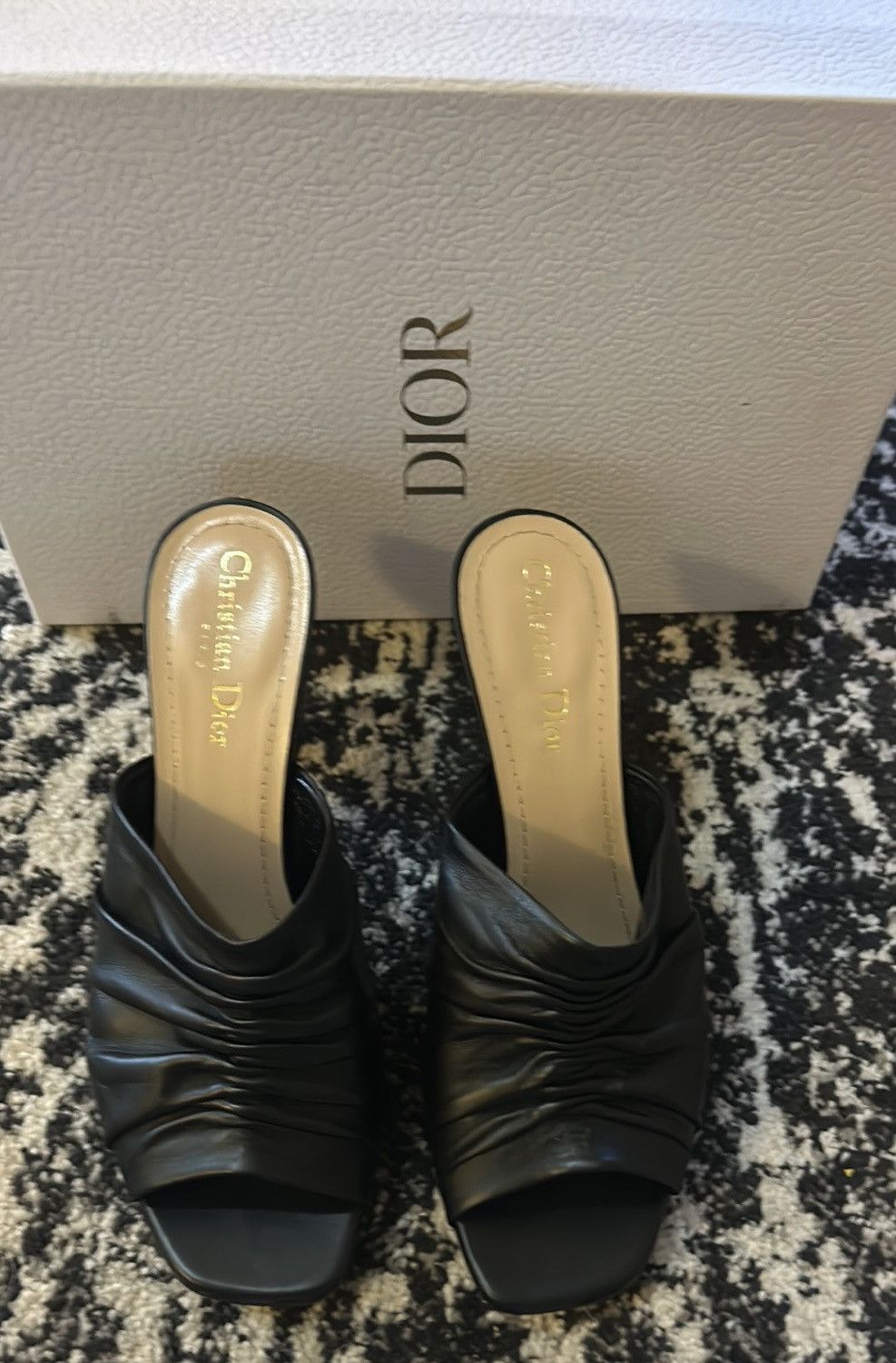 Dior Christian Dior D-Fame Heeled Sandal Black Pleated Lambskin Size US 10 / IT 40 - 2 Thumbnail