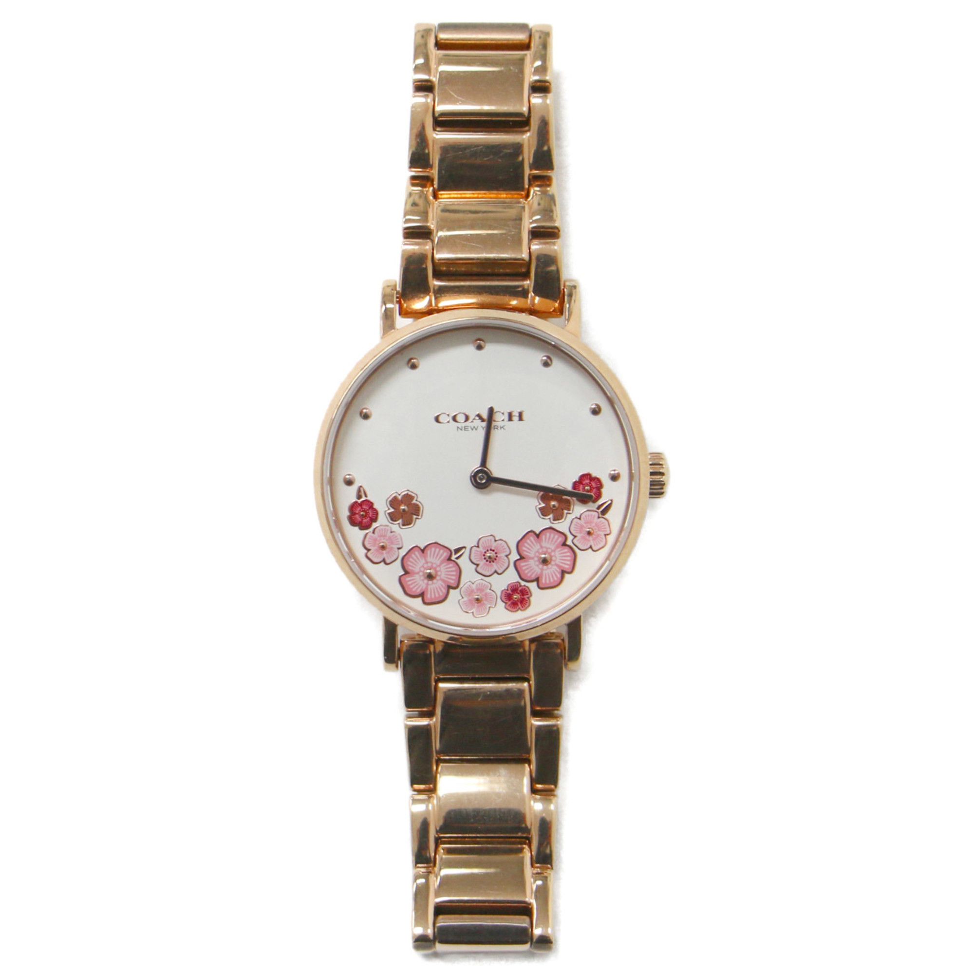 image of Coach Watch Perry Quartz Round Case Tea Rose Detail Stainless Steel Gold Japanese, Women's