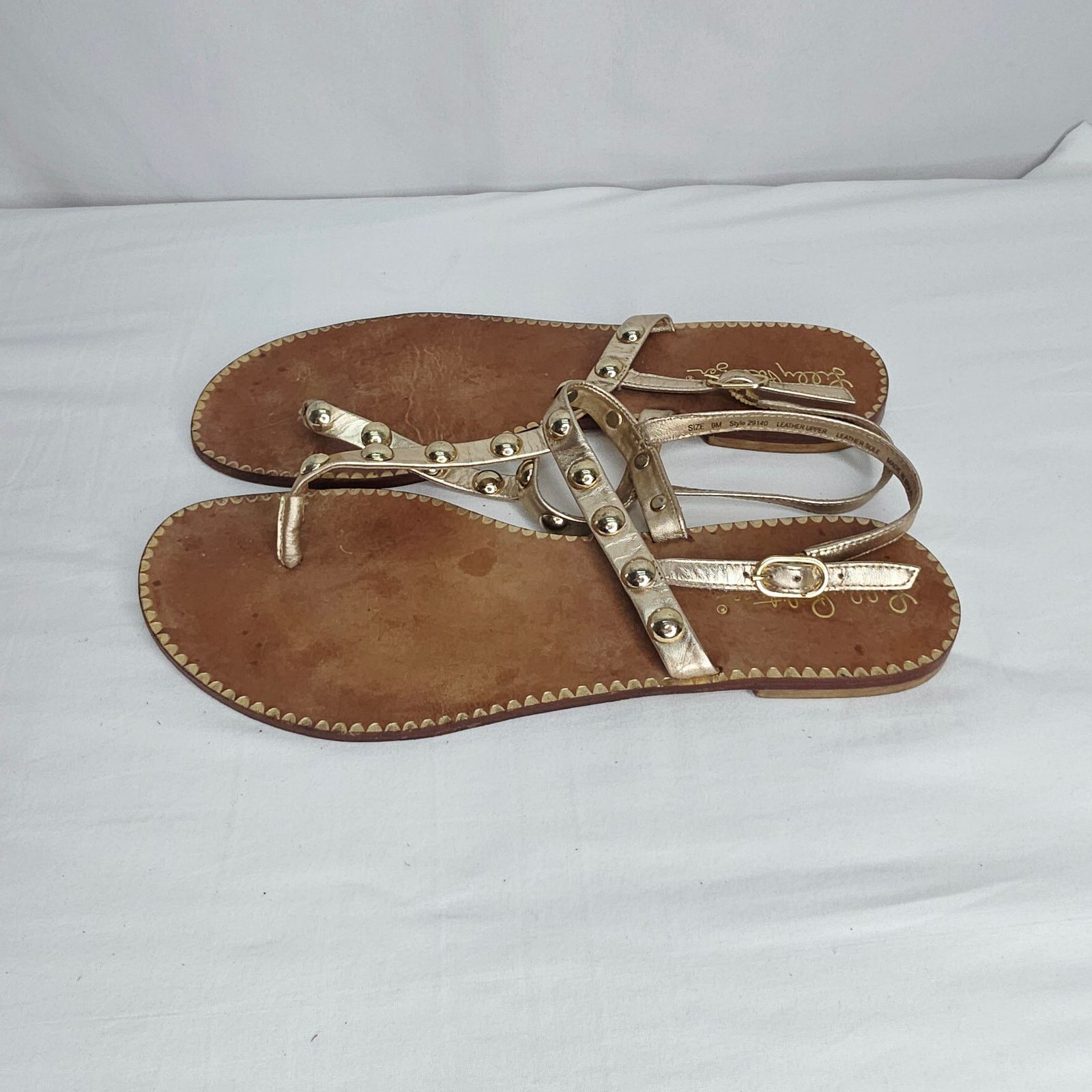 Lilly Pulitzer Lilly Pulitzer Gold Leather Studded Open Toe Strappy Sandal Size US 9 / IT 39 - 6 Thumbnail