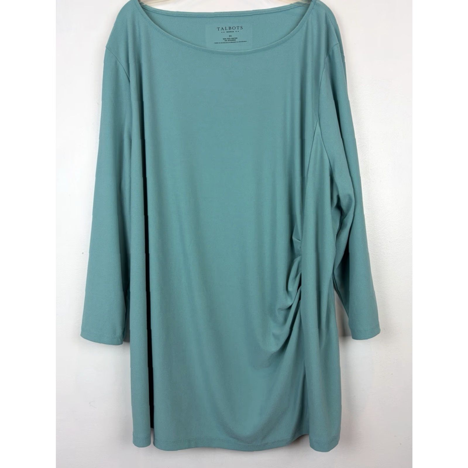 Talbots Talbots Blouse Womens 3X Pullover Teal Long Sleeve Casual Stretch Ruched Side Size XXL / US 16-18 / IT 52-54 - 2 Thumbnail