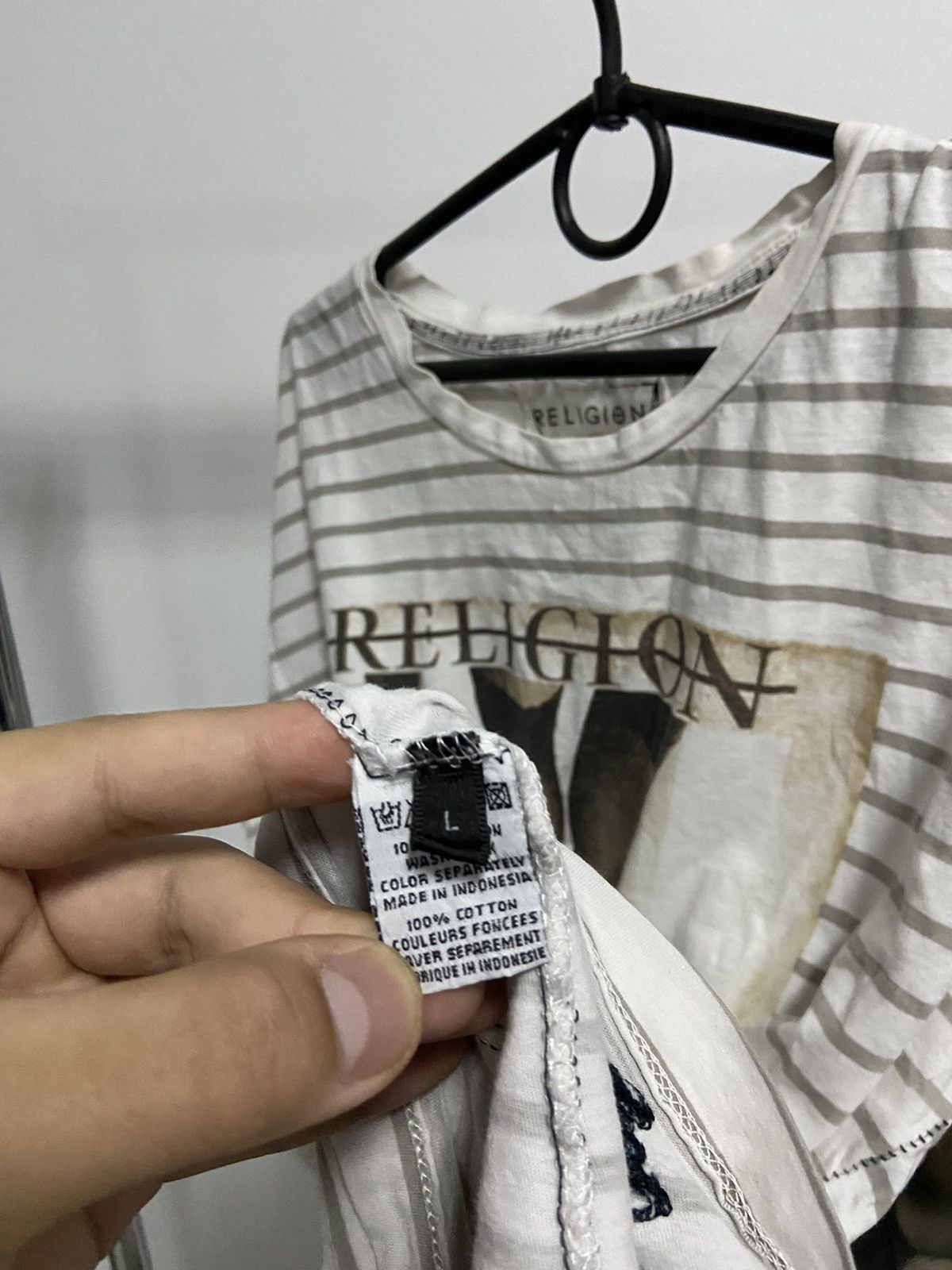 Hot Model Sex × Vintage Religion girl big print humor t shirt striped vintage Size US L / EU 52-54 / 3 - 7 Thumbnail