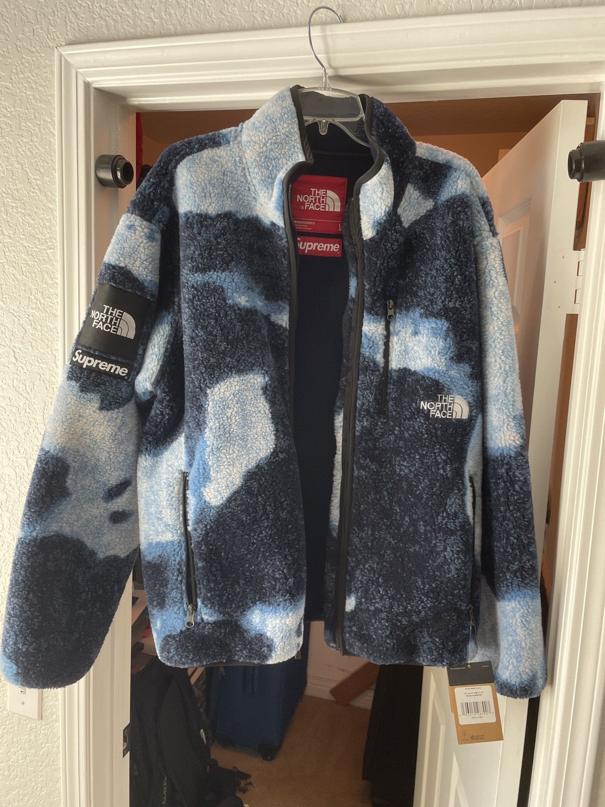 image of Supreme Bleached Denim Fleece Jacket in Blue, Men's (Size Large)