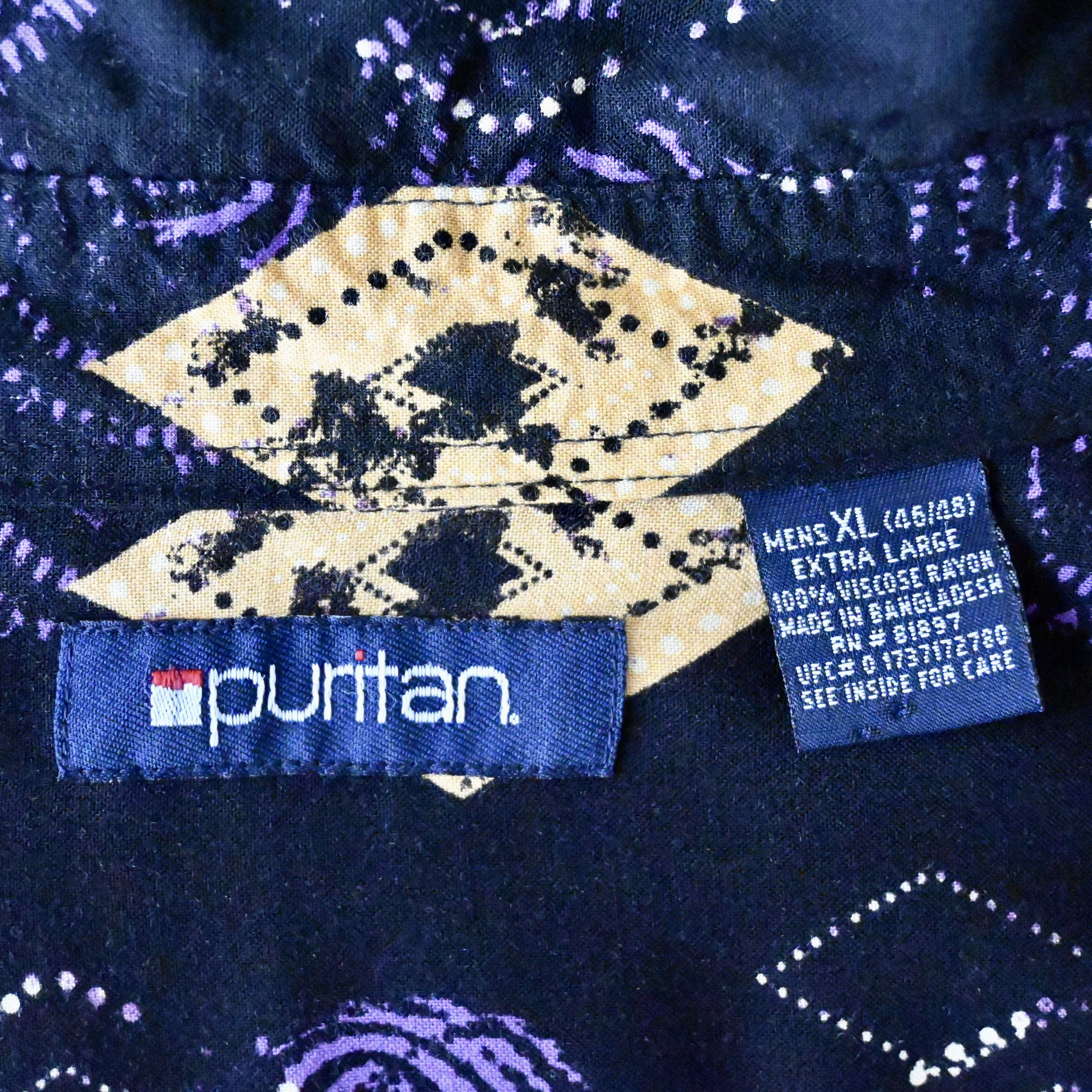 Puritan VTG 90s Puritan geometric pattern rayon shirt, Lakers color Size US XL / EU 56 / 4 - 8 Thumbnail