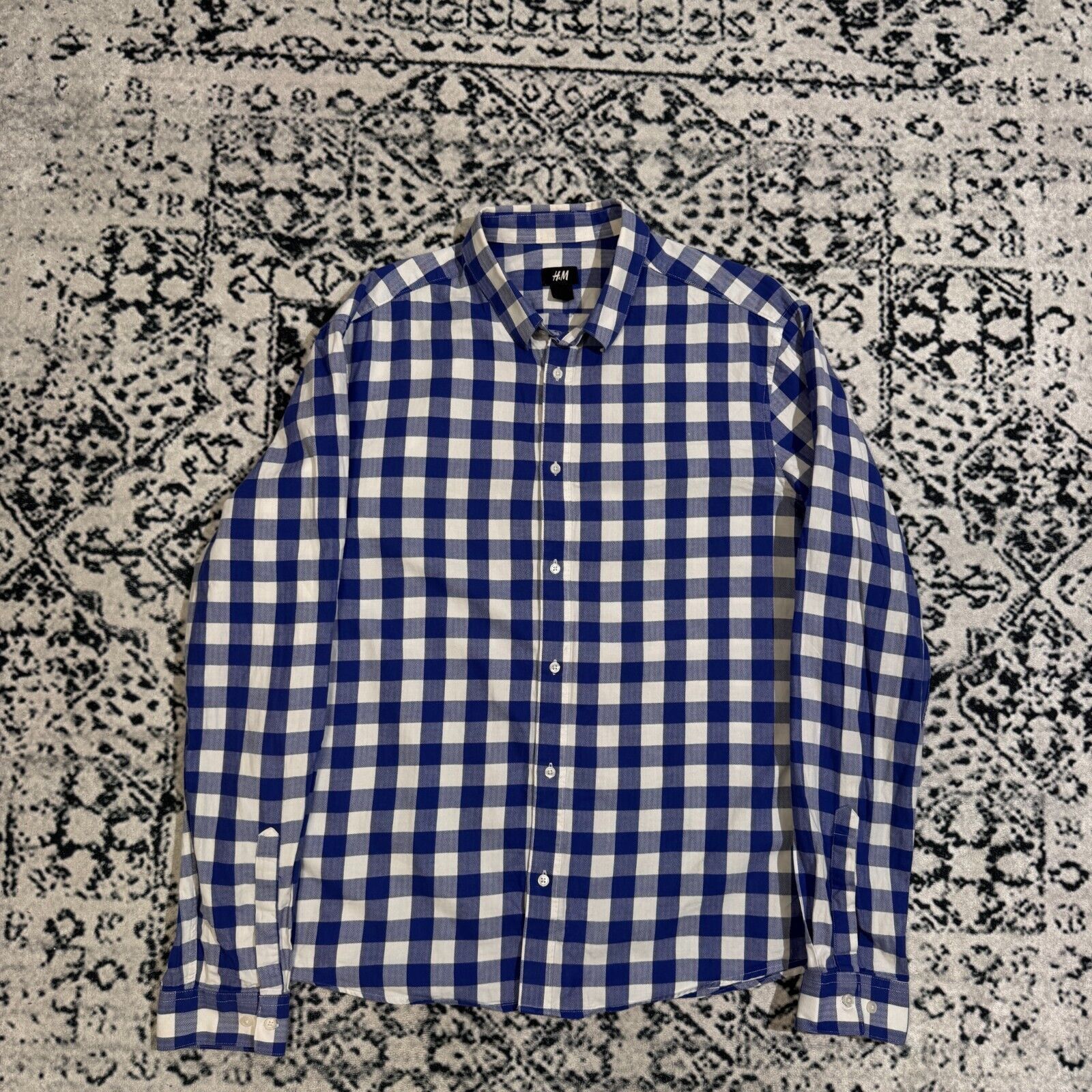 H&M × Vintage Vintage 90s H&M Unisex White Blue Cotton Shirt Size L Size US L / EU 52-54 / 3 - 1 Thumbnail