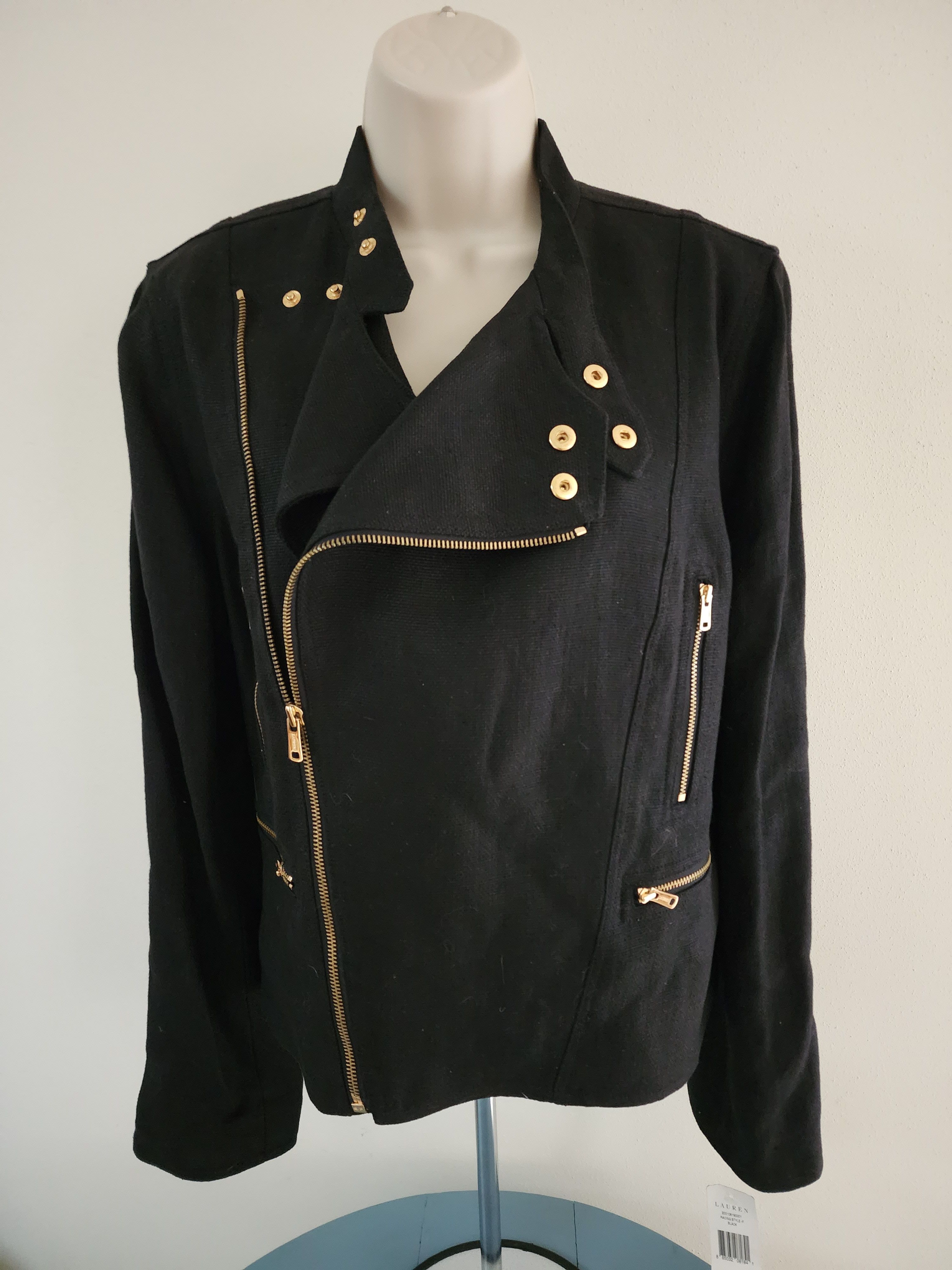 image of Lauren By Ralph Lauren Polo Ralph Laurent Women's Linen Black Moto Jacket Size: M (Size Large)