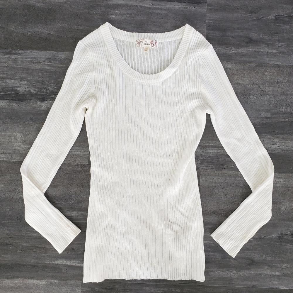 Designer White Lined PR Sweater Long Sleeve Size L / US 10 / IT 46 - 1 Thumbnail