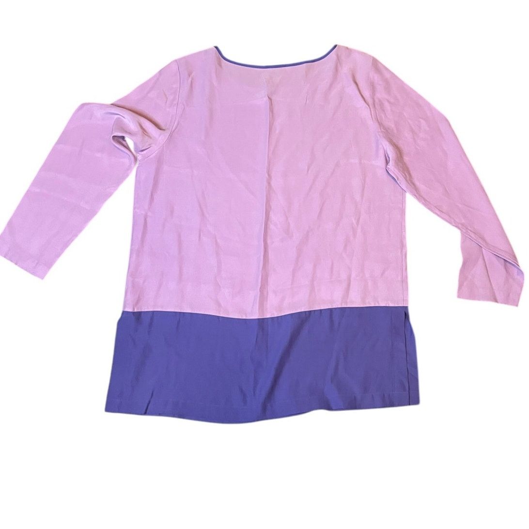 Neiman Marcus Neiman Marcus 100% Silk Purple color Block Tunic Top M Size M / US 6-8 / IT 42-44 - 2 Thumbnail