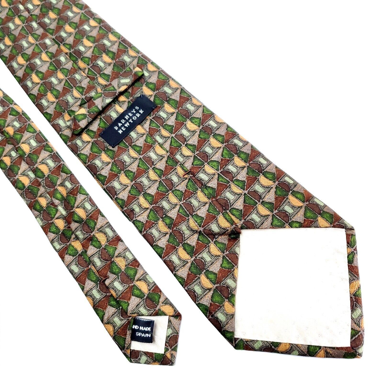 Barneys New York Barney's New York Brown Green Geometric Abstract Short Silk Size ONE SIZE - 6 Thumbnail