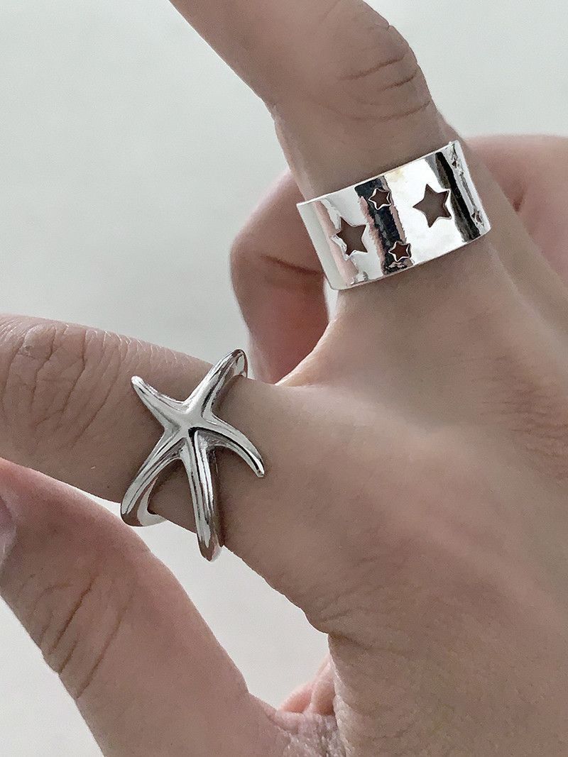 Jewelry Star Punk Jewelry Rings Open Size Chrome Ring (Size 7-13) Size ONE SIZE - 1 Thumbnail