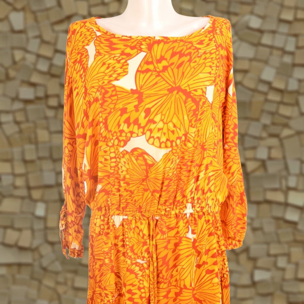 Vintage Ivana Helsinki Nordic Tricot Butterfly Pattern Viscose Dress M Women Yellow A-Line Long Dress Size M / US 6-8 / IT 42-44 - 1 Thumbnail