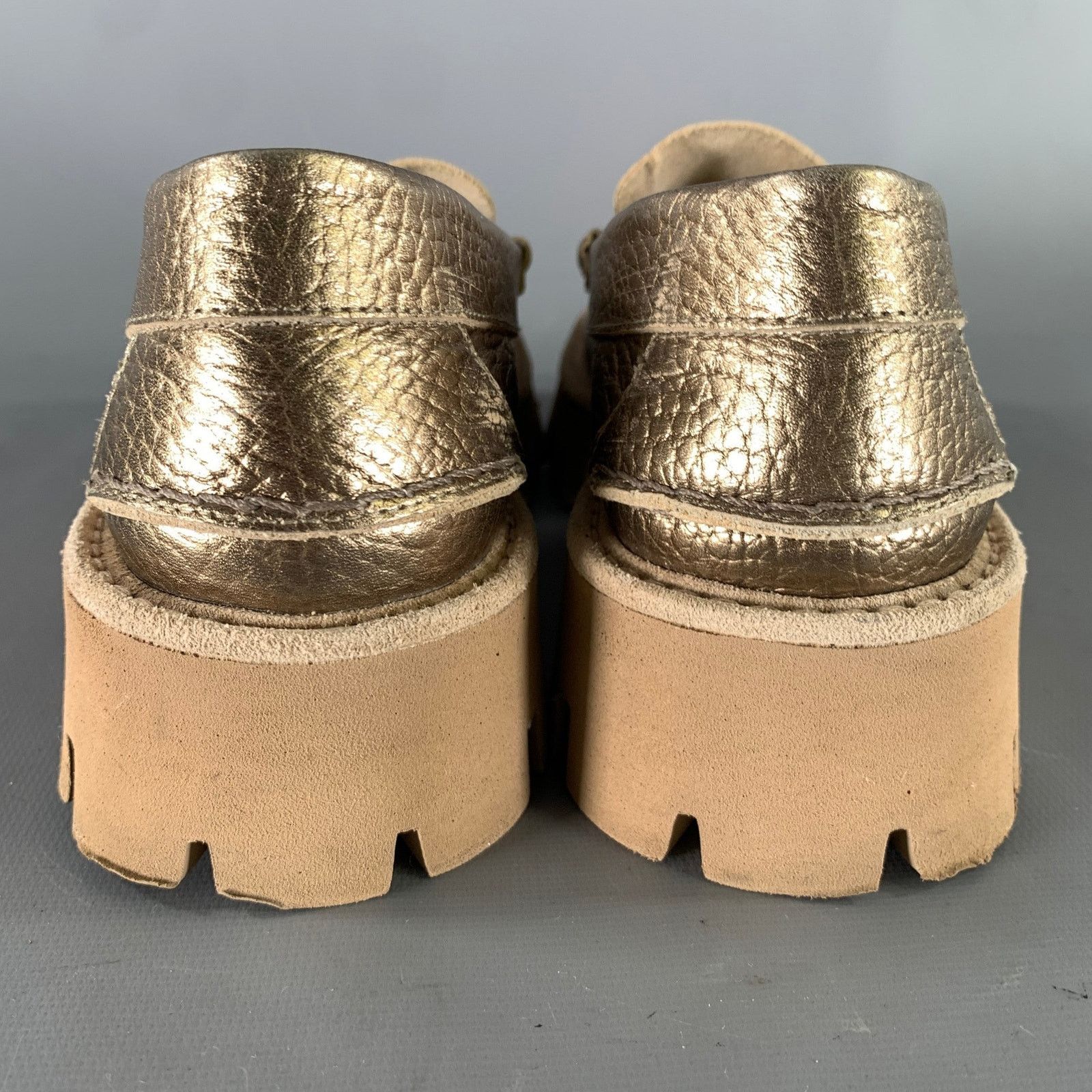 Pedro Garcia PEDRO GARCIA Gold Tan Metallic Pebble Grain Loafer Flats Size US 8 / IT 38 - 3 Thumbnail