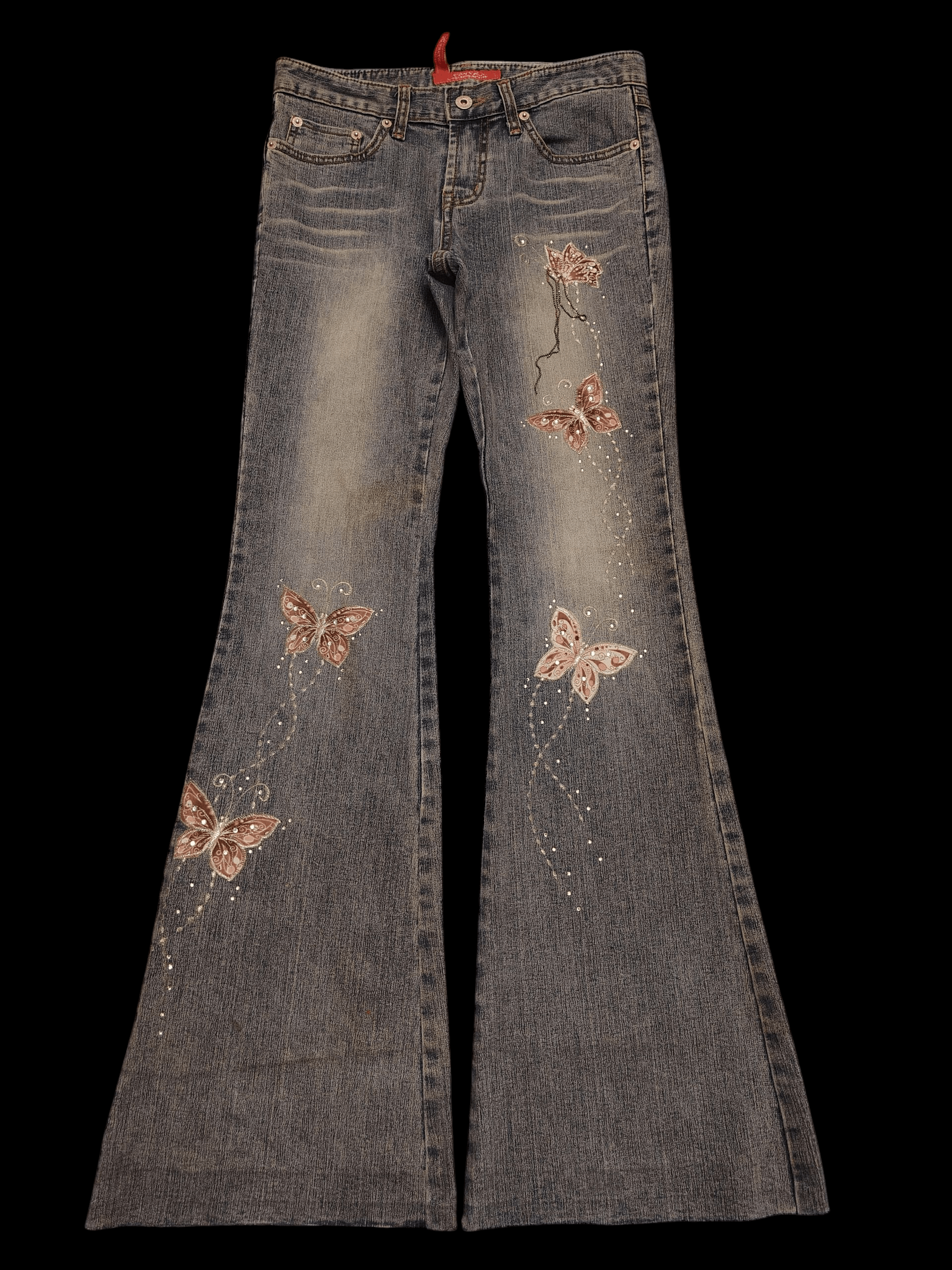 If Six Was Nine Japanese 90s Tantra Butterfly bead pattern Flared jeans Size US 28 / EU 44 - 1 Thumbnail